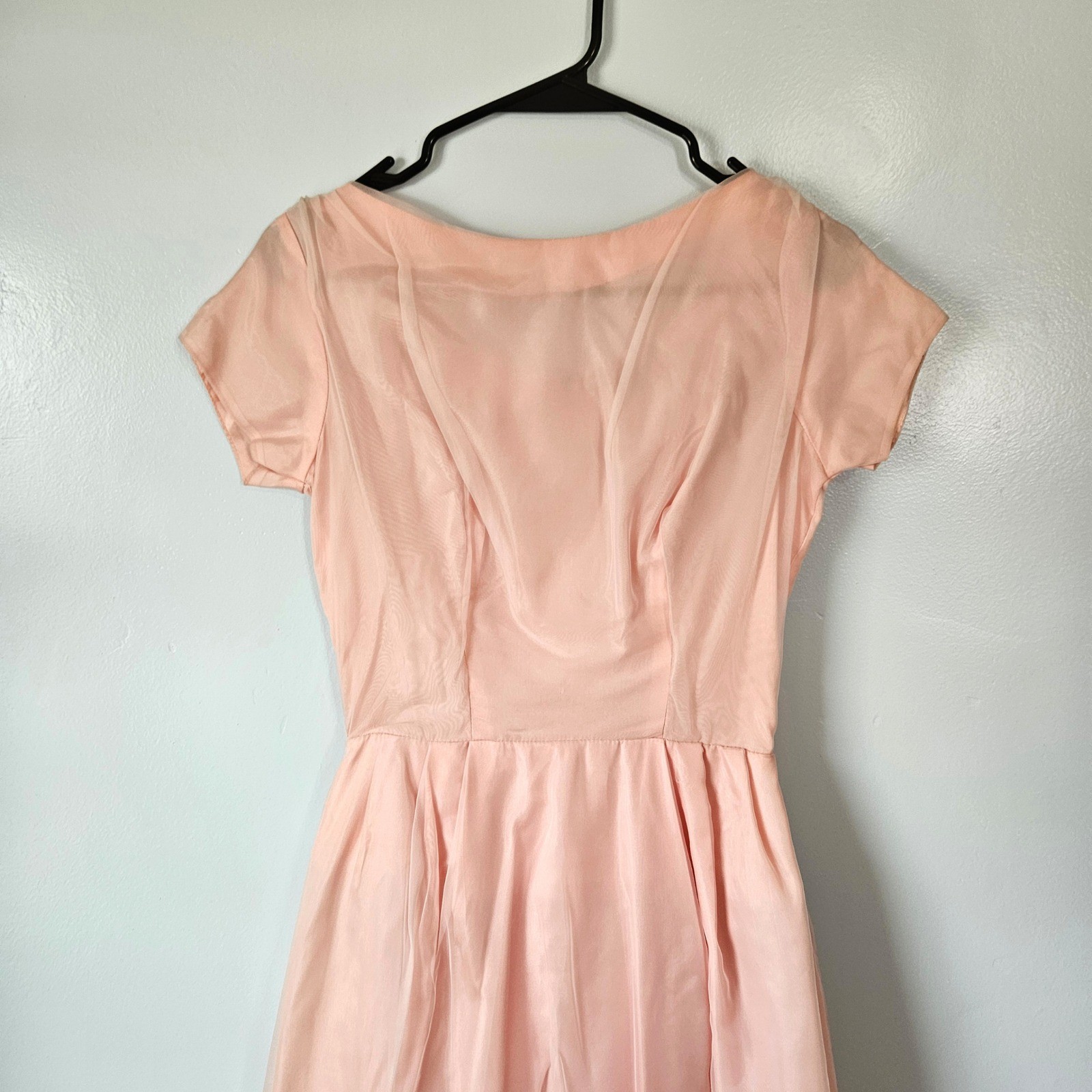 Vtg 50s 60s Magnolia Shoppe Duluth Pink Bow Back Evening Gown Prom Dress XS