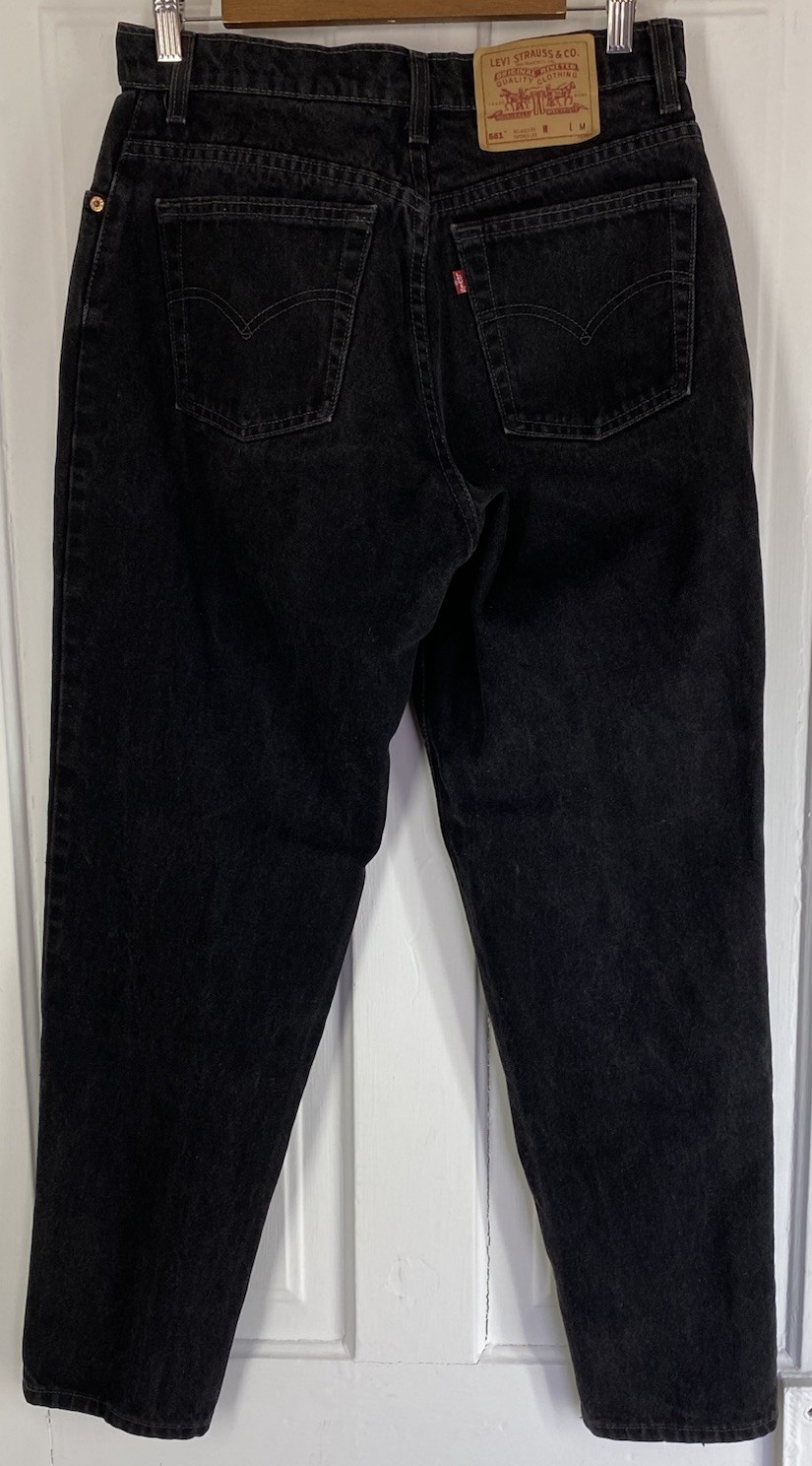 Levis 551 (Size 12 MED Womens) Relaxed Fit, Tapered Leg Black Cotton Denim Jeans