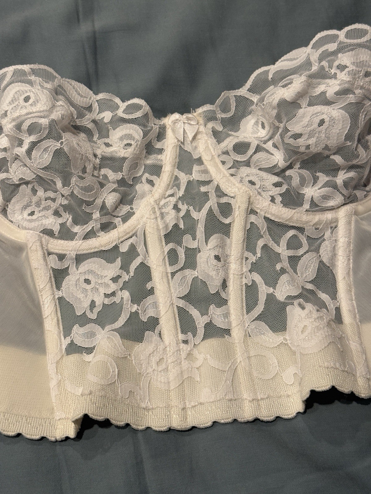 Vintage Victoria’s Secret Gold Label Ivory Lace Longline Bustier Bra 34D 1901