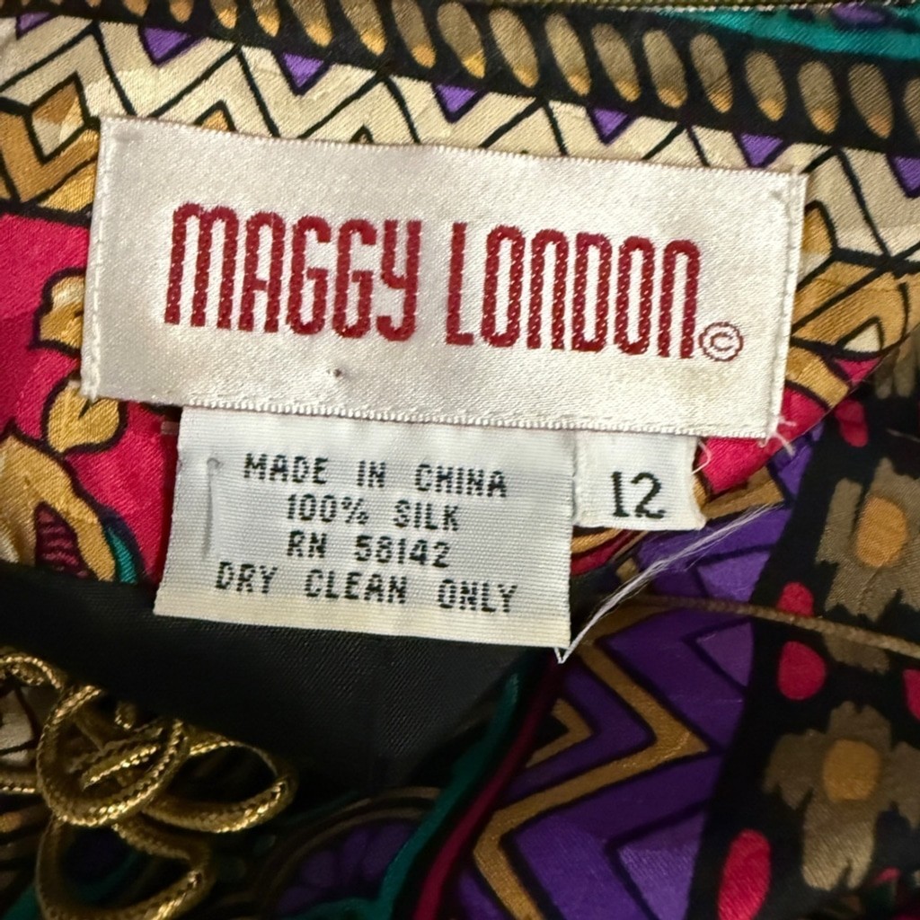 Vintage Maggie London Silk Jacket Baroque Print Blazer 80s/90s Power Dressing