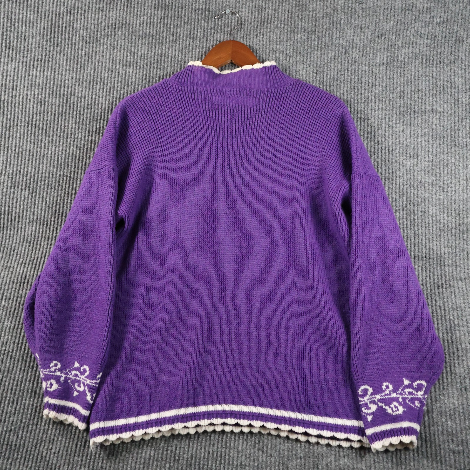 Vintage Spunky Womens Purple Cat Sweater 80s Window Novelty Knit Top Size Large