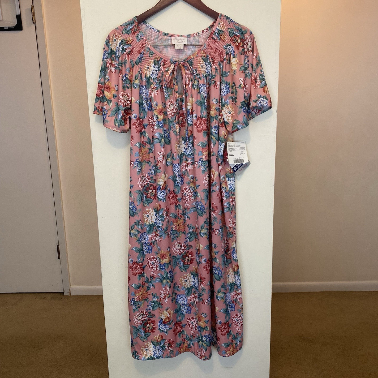 NWT Vtg Sears Carriage Court Pink Muu Muu House Dress Night Gown Womens Large