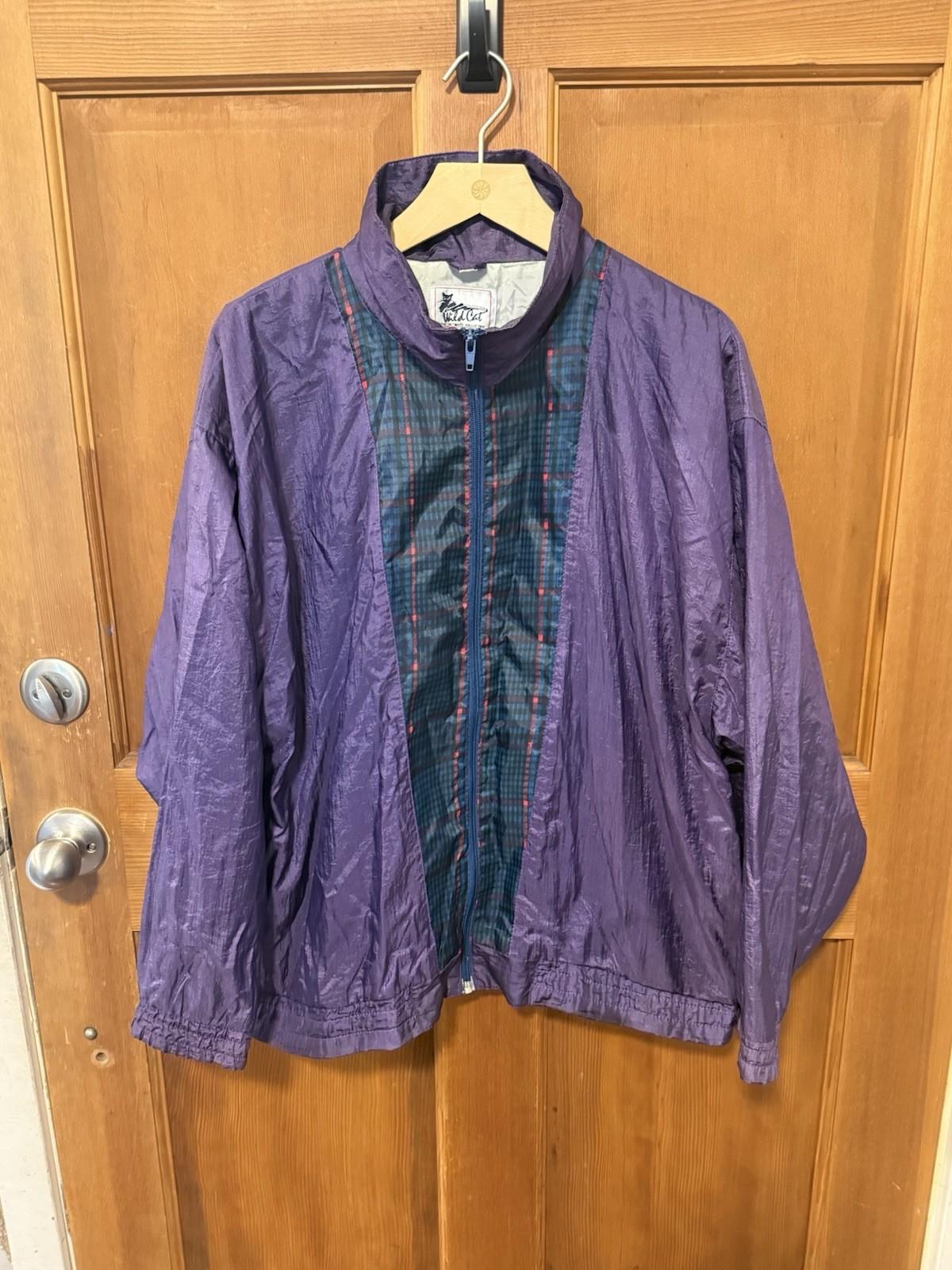 Vtg 80s 90s Wildcat The Ultimate Collection Plaid Windbreaker Jacket Womens XL