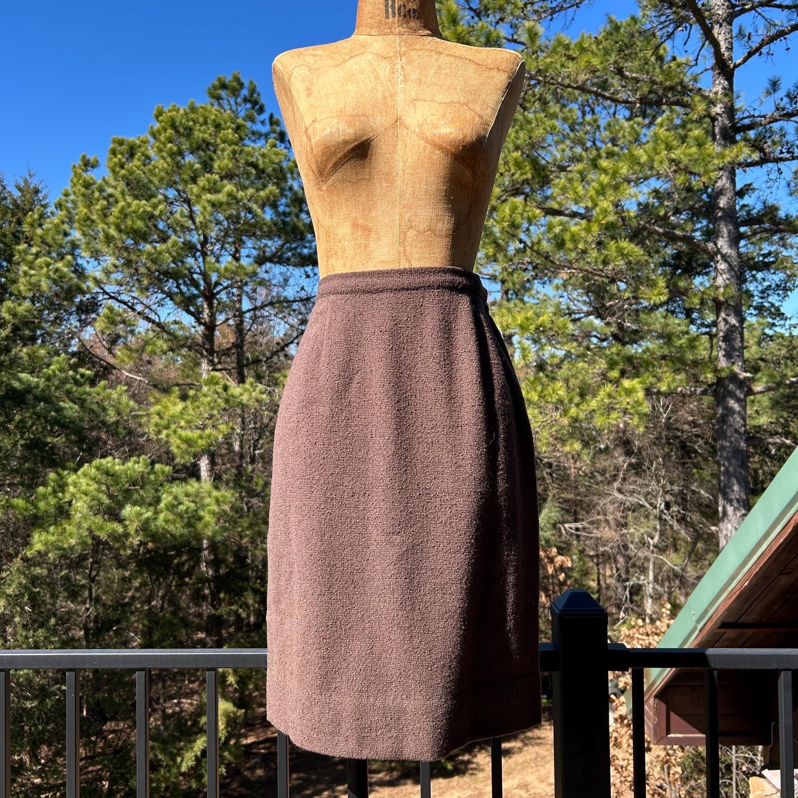Vintage 50s/60s Mocha Brown Boucle Knit Pencil Wiggle Skirt Suit Set S