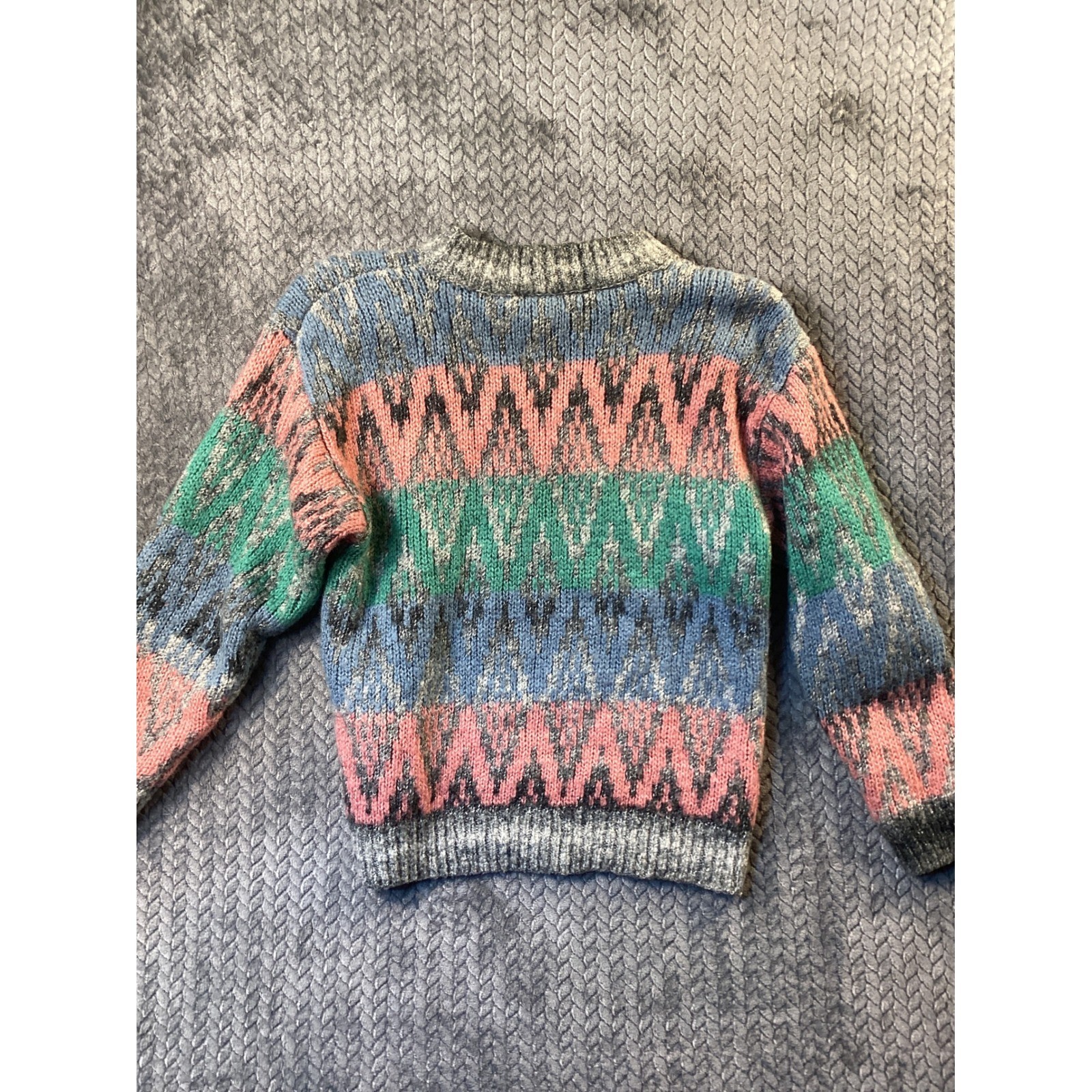 Vintage Idioms Multi Color Chevron Knit Sweater Pink Teal Blue Grey Women’s M