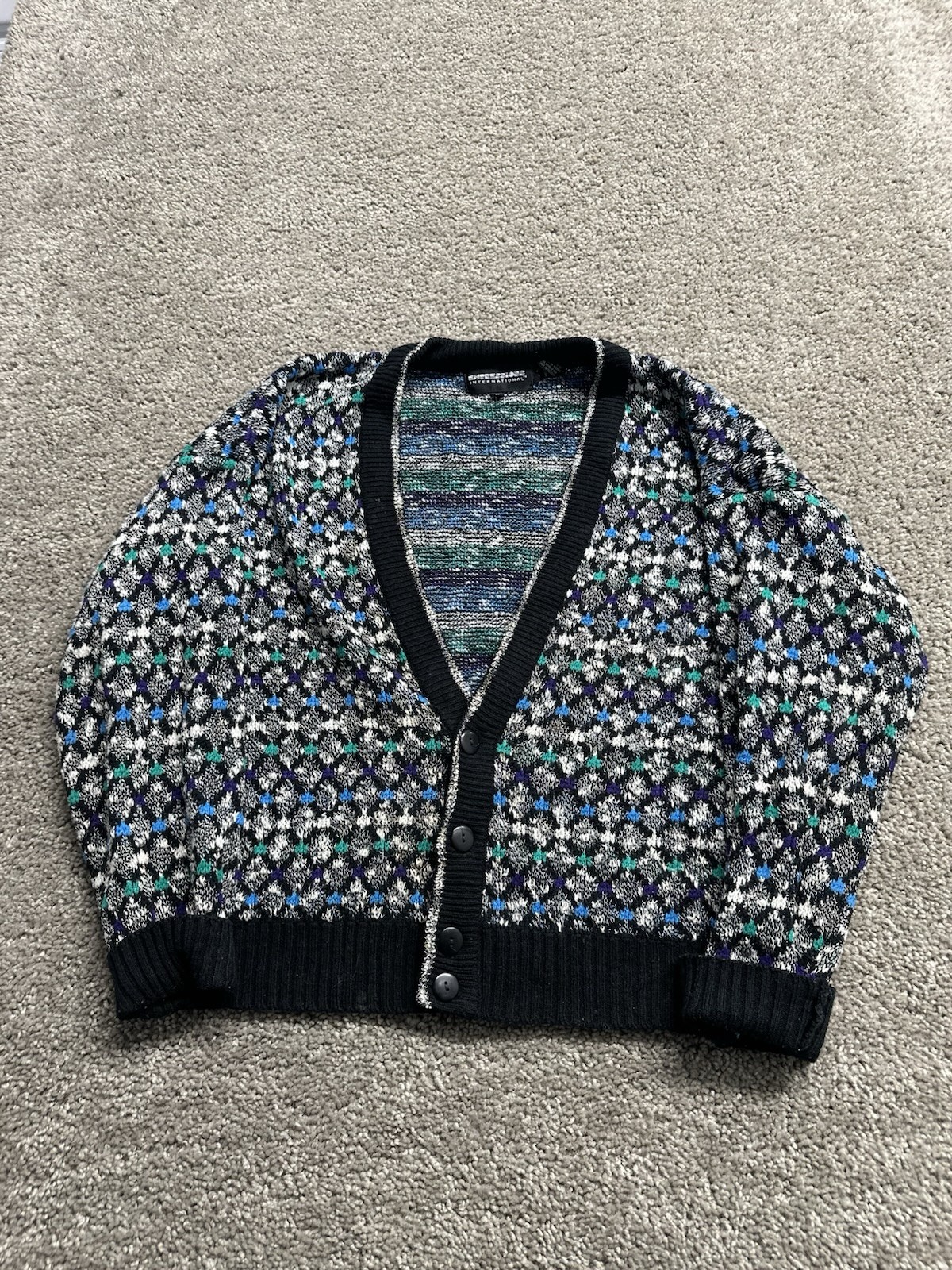 Vintage 1980s Expressions International Argyle Cardigan Multicolor Acrylic Large