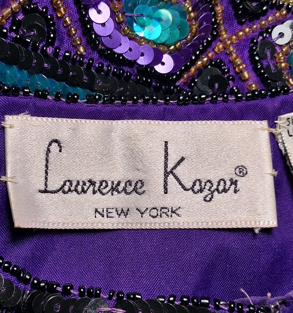 Vtg Laurence Kazar Sequin Beaded Purple Black Green Cocktail Party Jacket Large