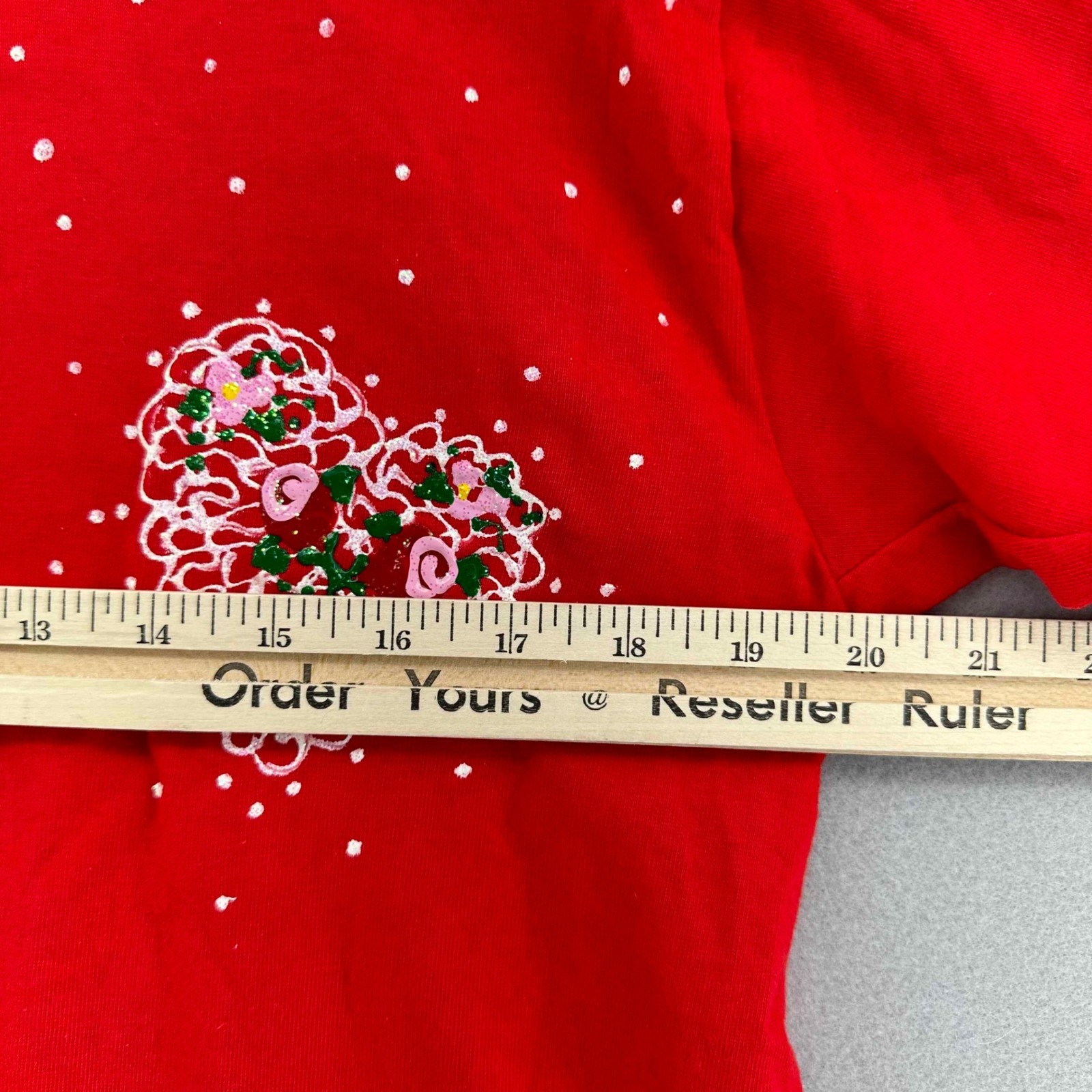 VTG 90s Red Heart Puff Paint Single Stitch T-Shirt SZ L 90s Made in USA Handmade