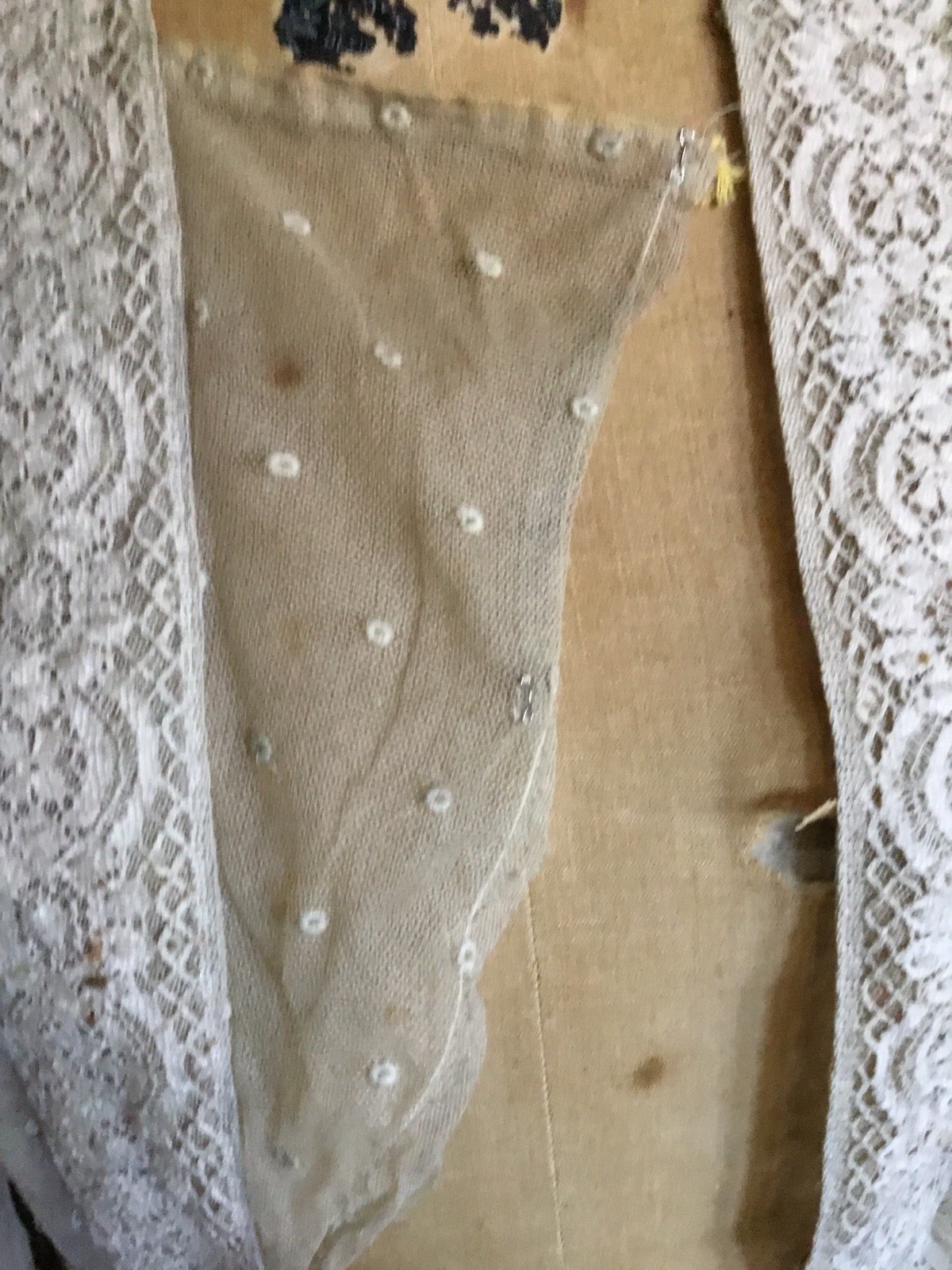 Antique Vintage Edwardian Victorian Net Blouse Lace Detail Ecru Student AS IS