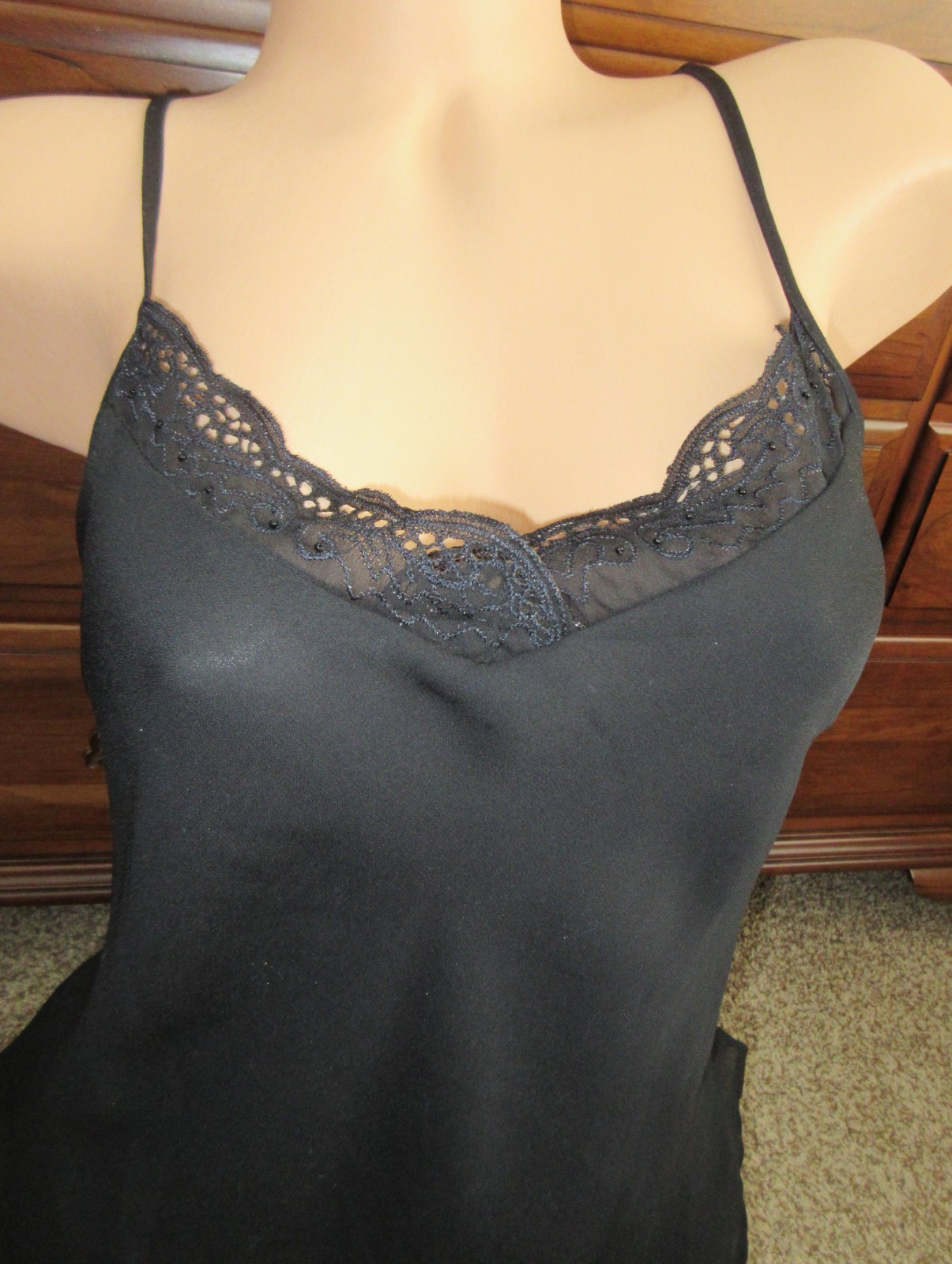 DRESSBARN EMBELLISHED LACE BLACK chiffon dressy layer camisole top sz XL 46 bus