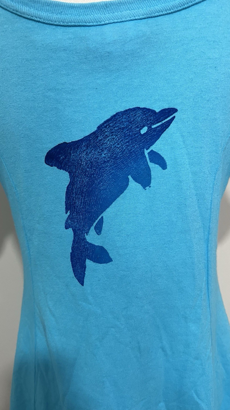 Rare Vintage 1980s Banana Boat Turquoise Dolphin and Fish Block Print Dress