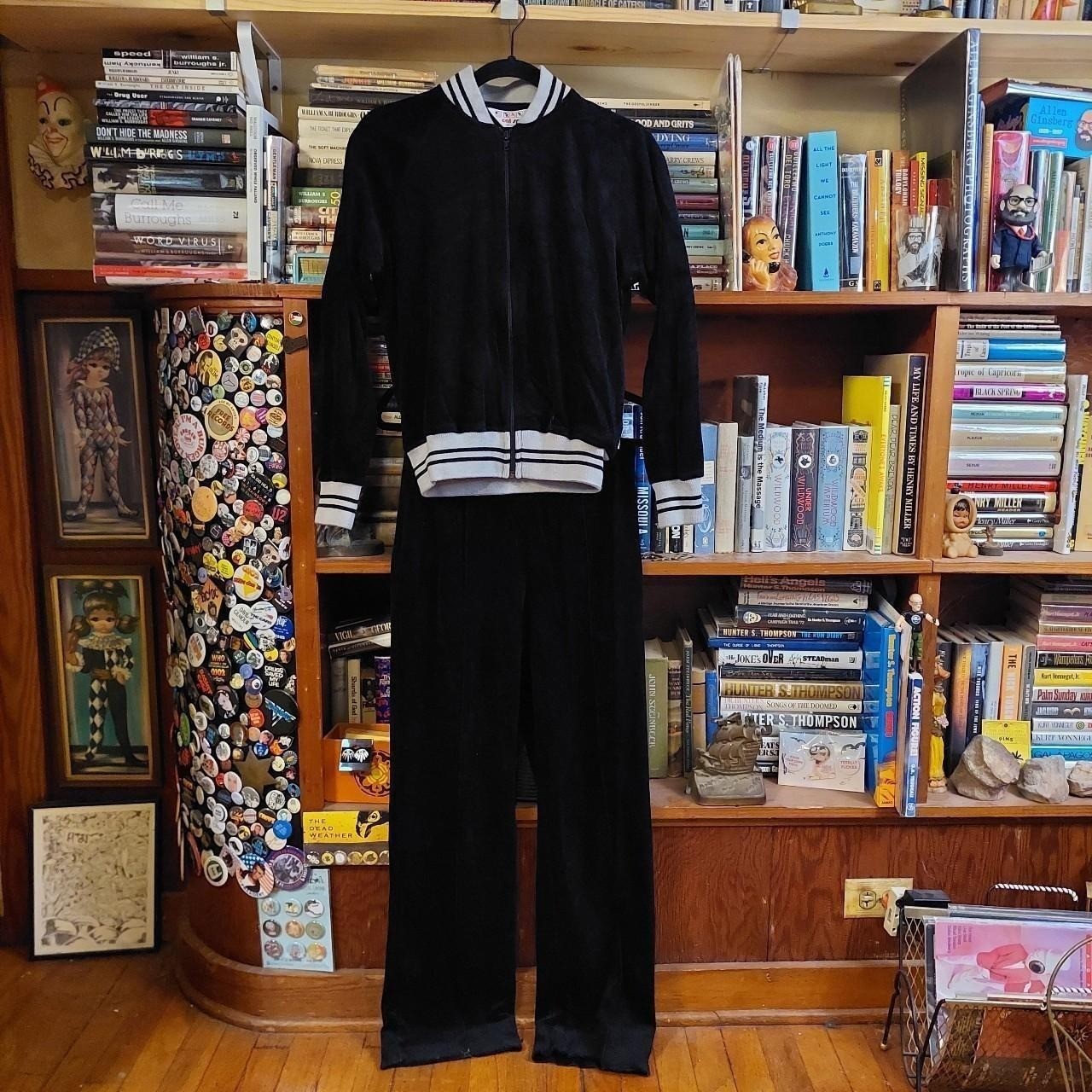 Vintage black and grey velour track suit.