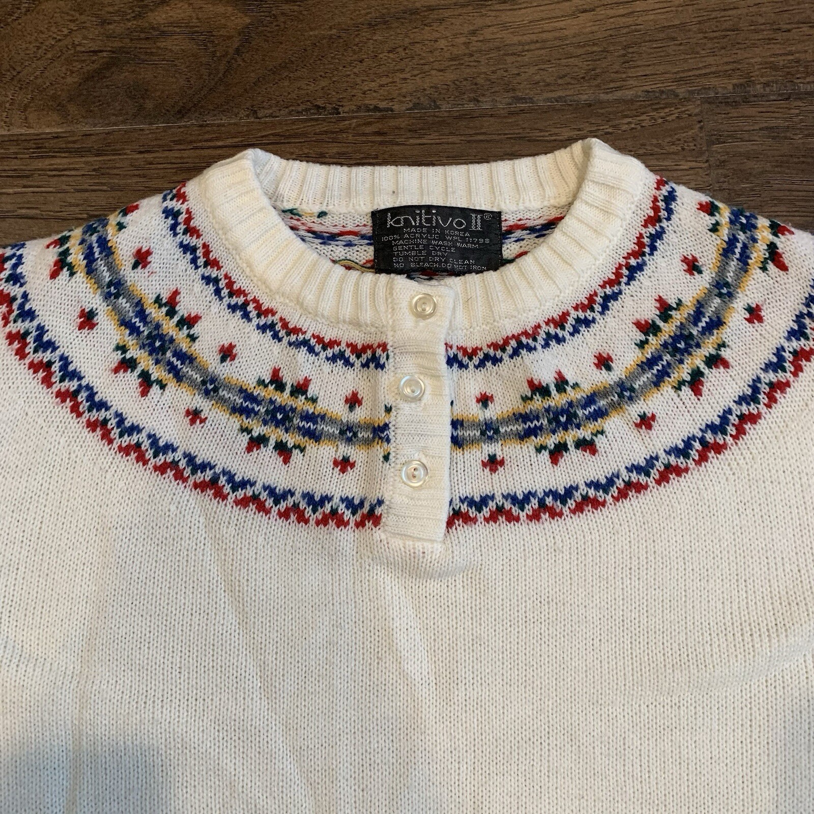 Vintage Women’s Sweater Size 42 Knitivo II Ivory White Pullover Fair Isle