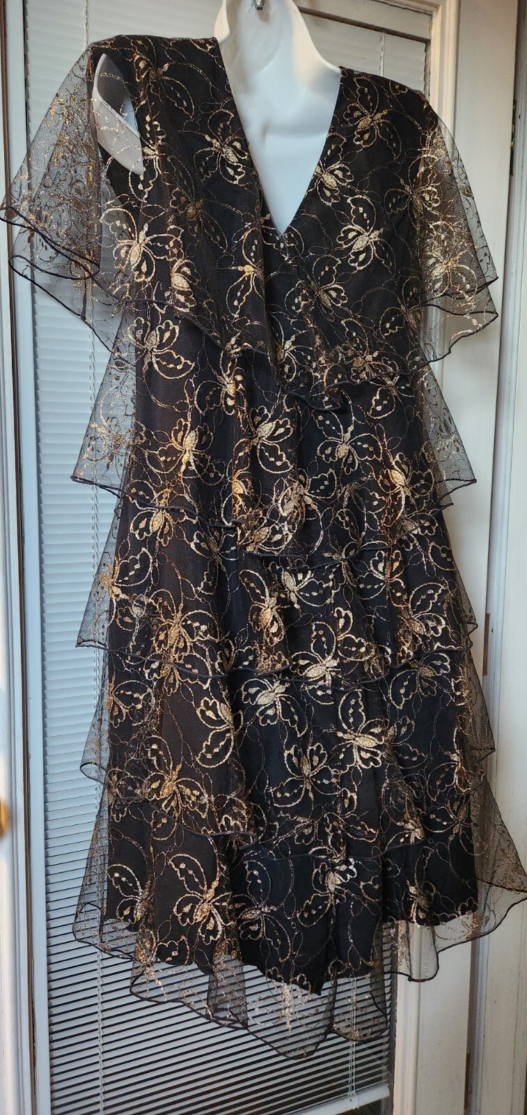 VINTAGE HOLLY HARP 80’S LACE TIERED DRESS M