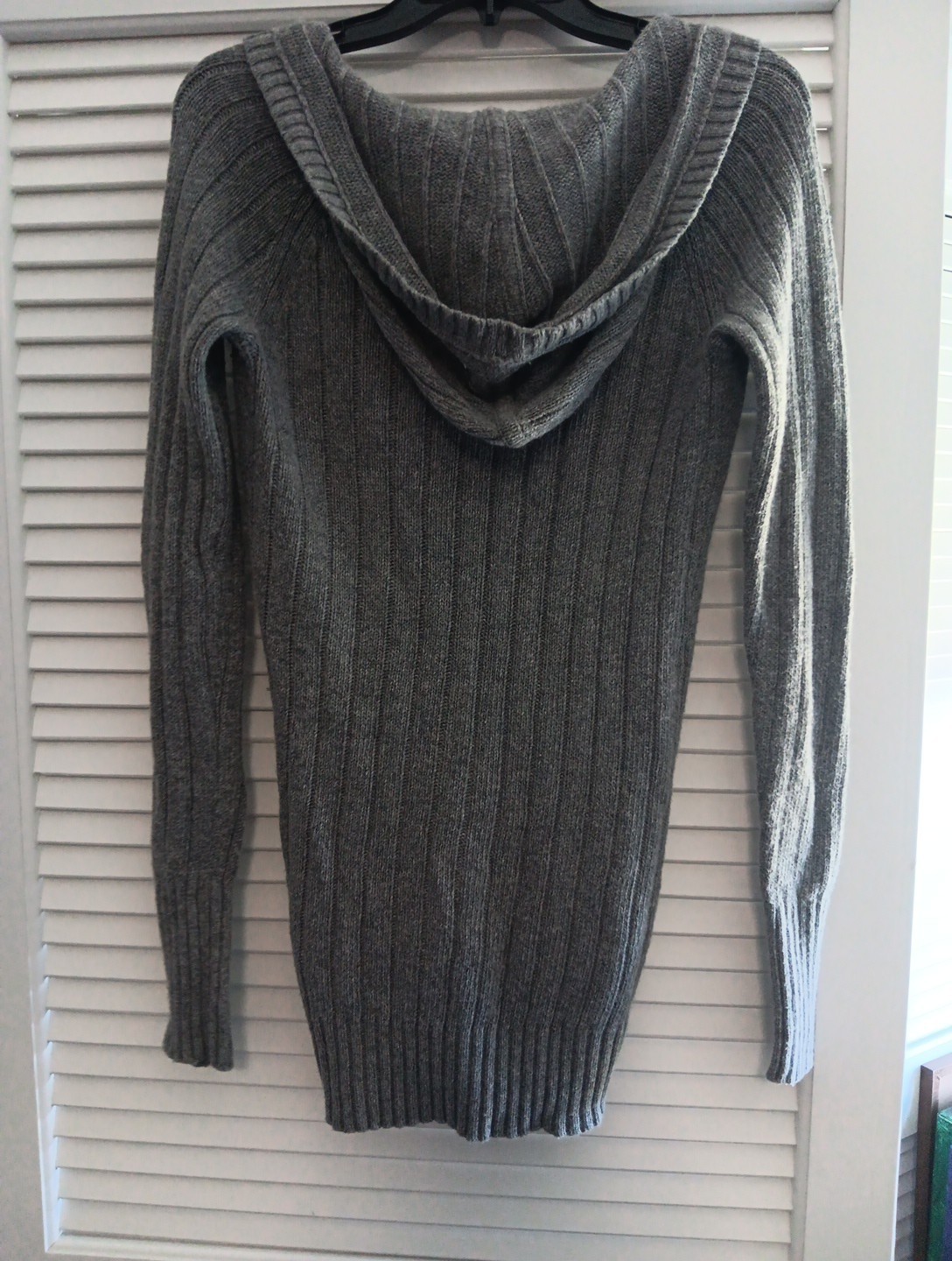 VTG Y2K American Eagle Women S Wool Blend Gray Cable Knit V-Neck Sweater W Hood