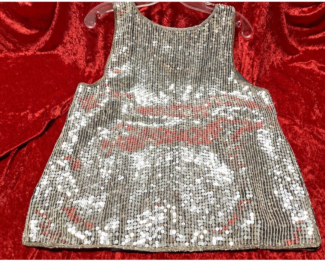 Vintage Silver Sequin Disco Tank Top Studio 54 Party Glam Sleeveless XL
