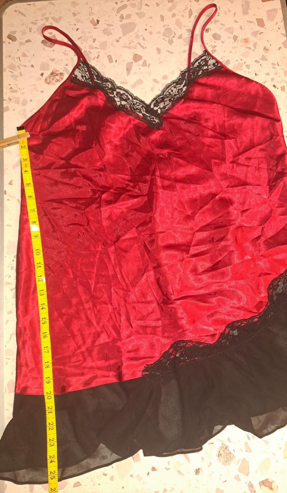 Vtg Secret Treasures Red Satin Babydoll Chemise XL 16/18 Black Lace Mesh 90s