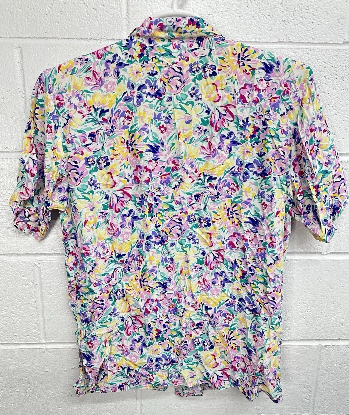 VTG 90’s Nordstrom BRASS PLUM Bright Floral Button Up Blouse Women’s Large Rayon