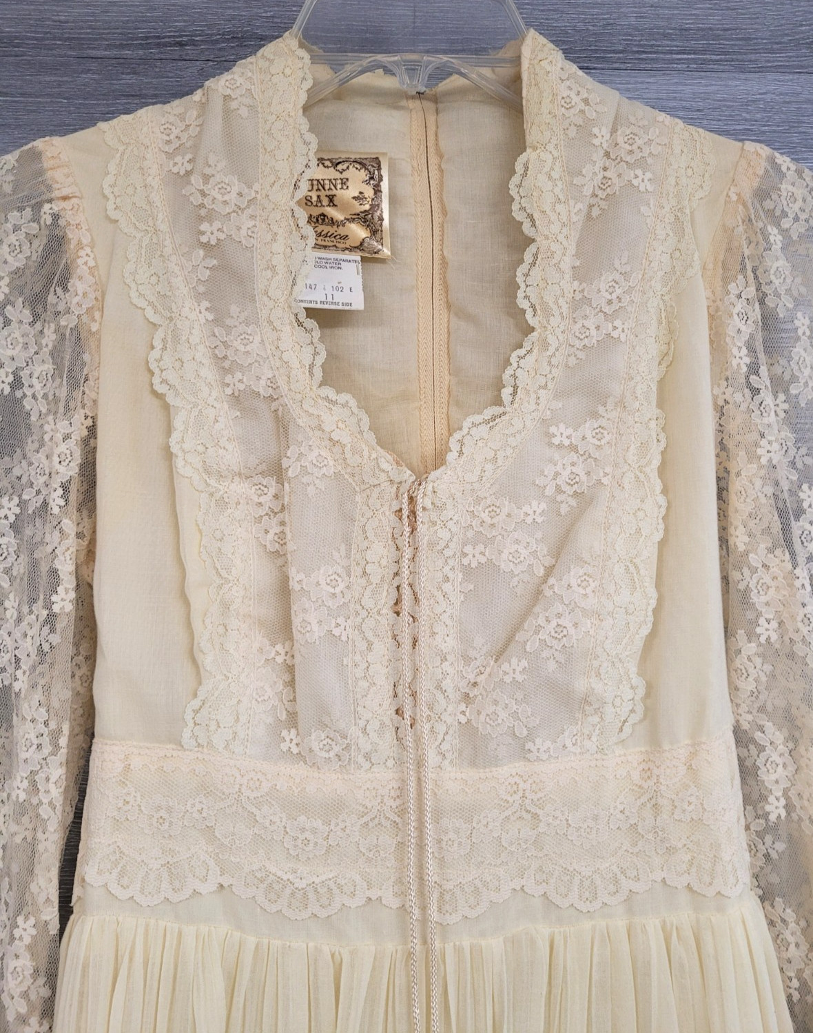 VINTAGE GUNNE SAX DRESS 70s IVORY LACE UP CORSET BOHO BRIDAL MAXI SIZE 11 S/M