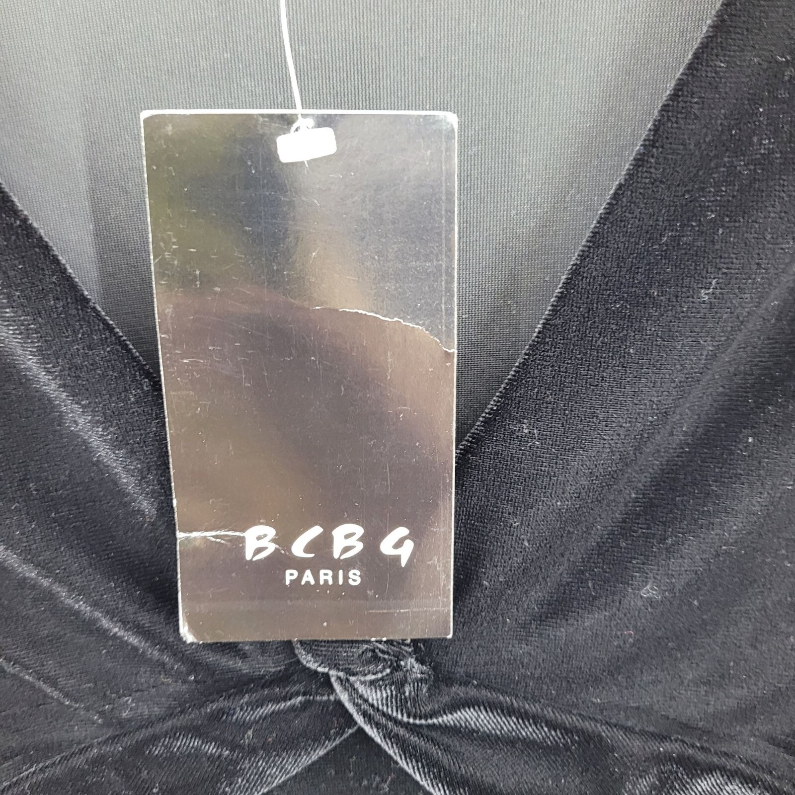 Vintage 80’s BCBG Paris Dress M Black Velour Knotted V-neck Stretch Mini Skater
