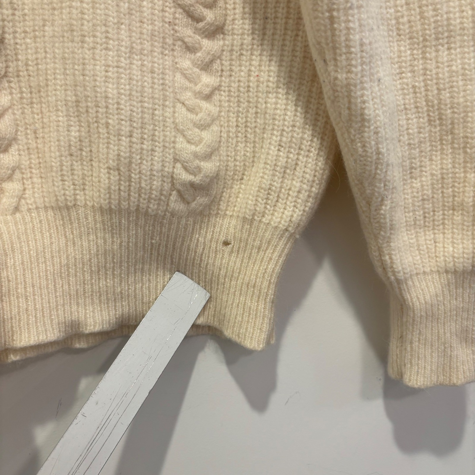 Le Moda Vintage Angora Lambswool Cable Knit Mock Neck Sweater Cream Women Medium