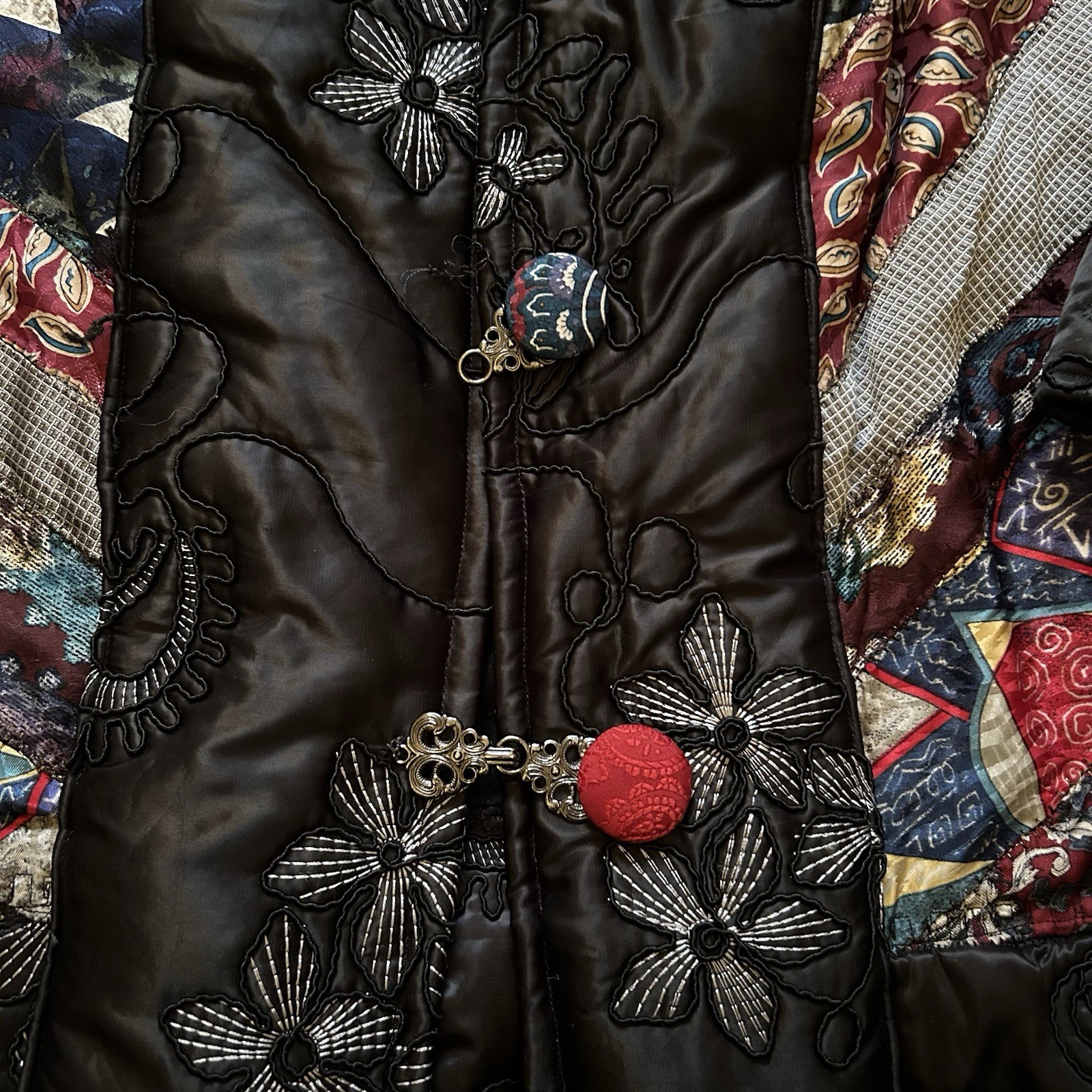 Vintage 80s Divine Designs Patchwork Art To Wear Lined Jacket Size 2XL Boho