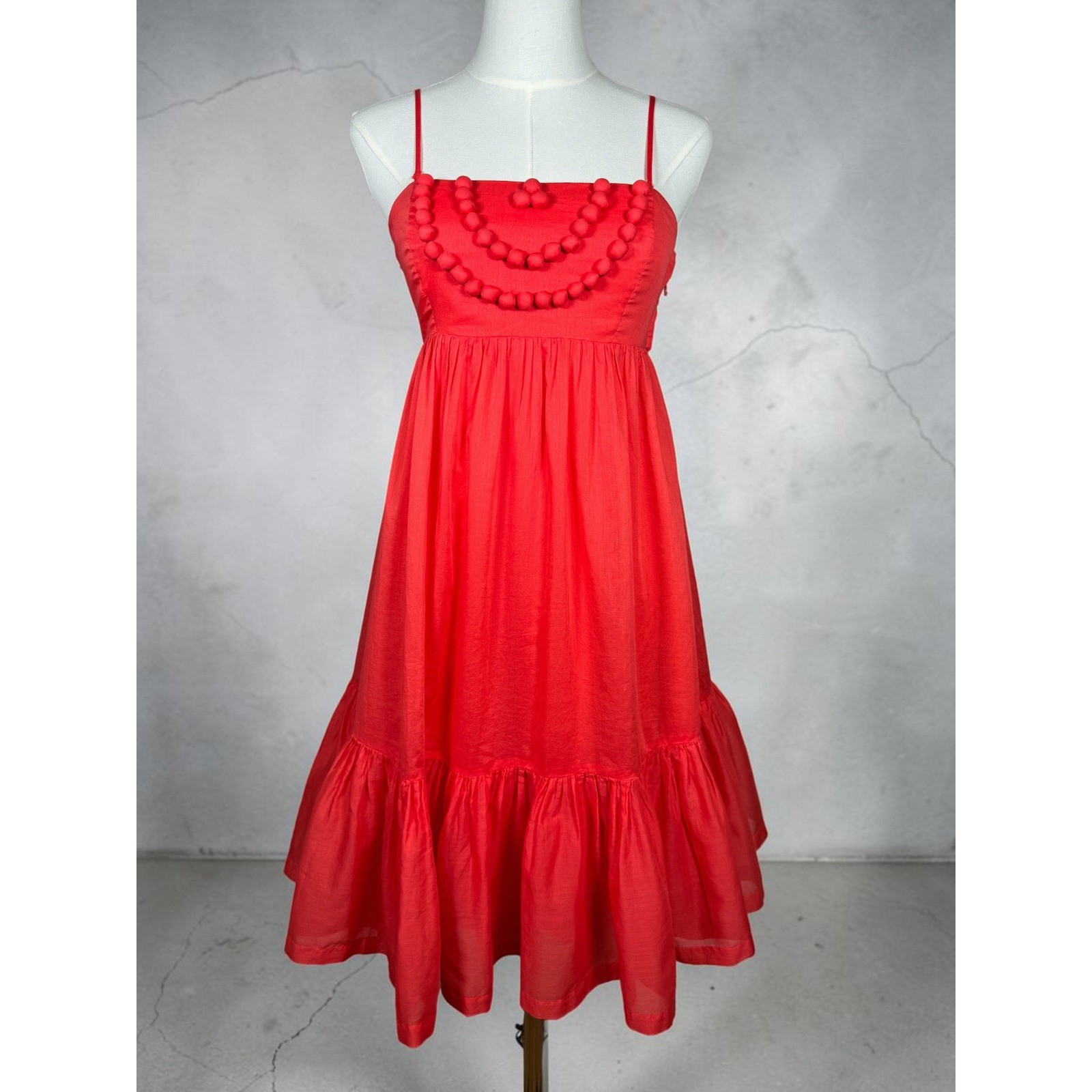 Y2K GAP Coral Red Strapless Midi Dress Empire Waist Cotton Lined Womens 0