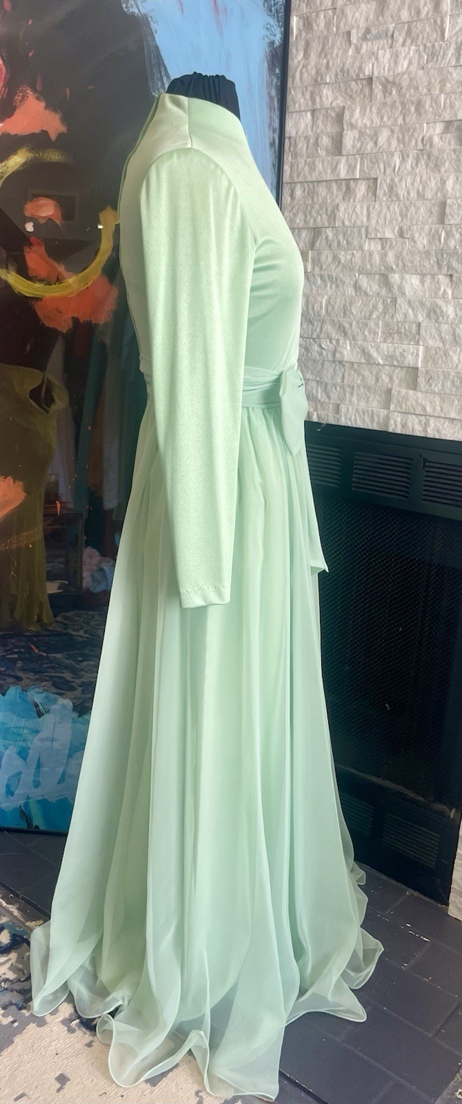 VTG Miss Elliott’s 70s Hostess Green Formal Maxi Dress Size 10 Flowy