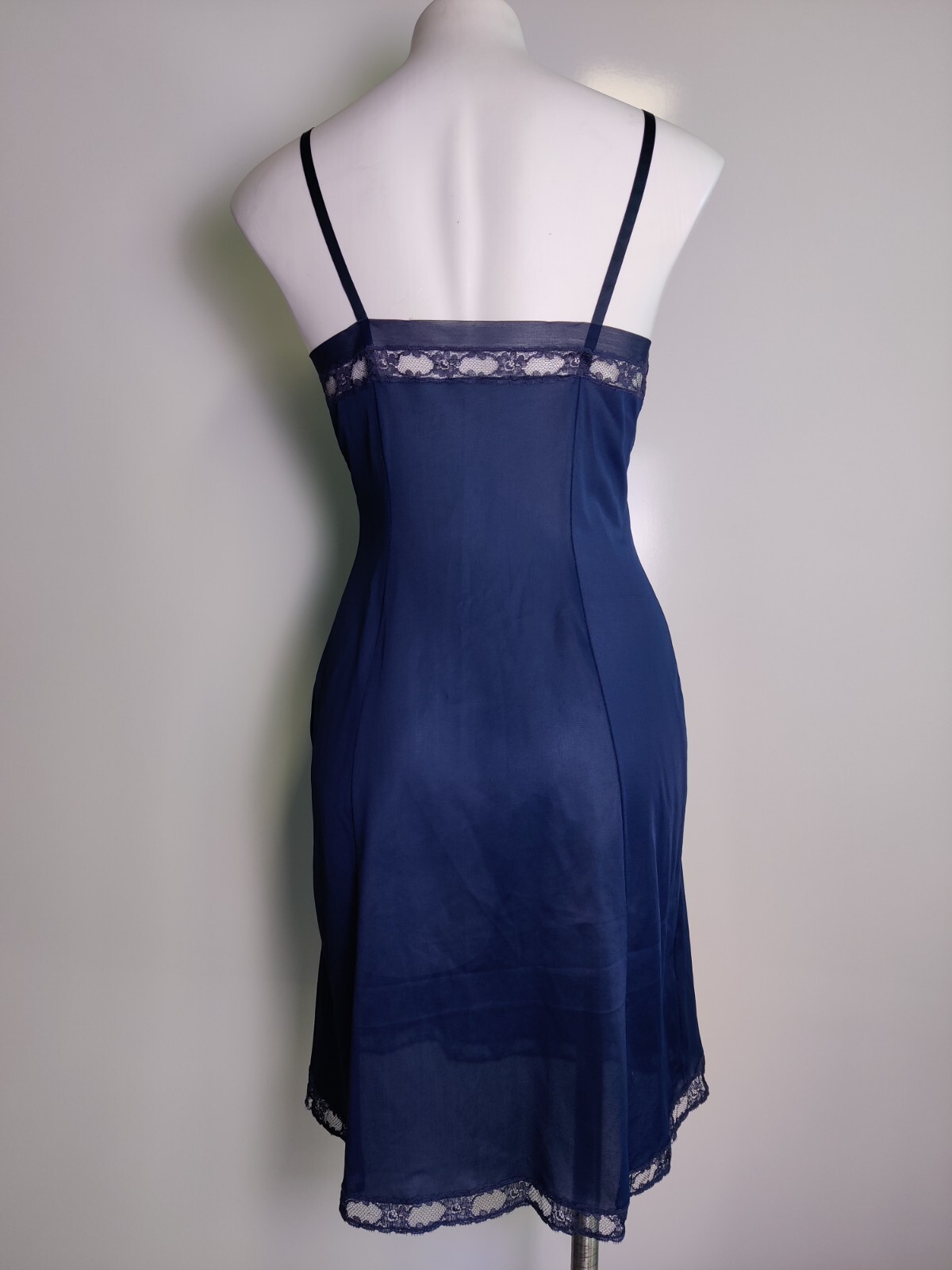 Vintage Women’s Seamprufe Navy Slip Sexy Navy Size 34 Peekaboo Lace Pin Up *Read