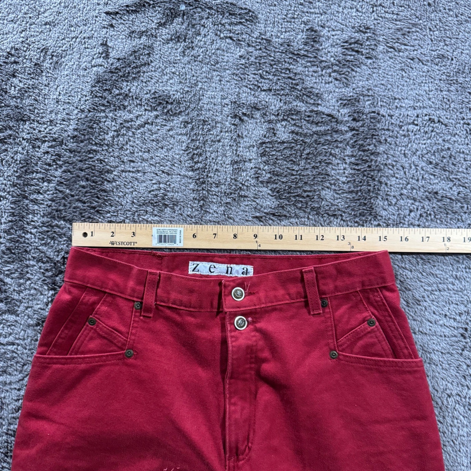 Zena Jeans Red High Waisted Tapered Leg Denim Pants Made in USA Size 12 30 Waist