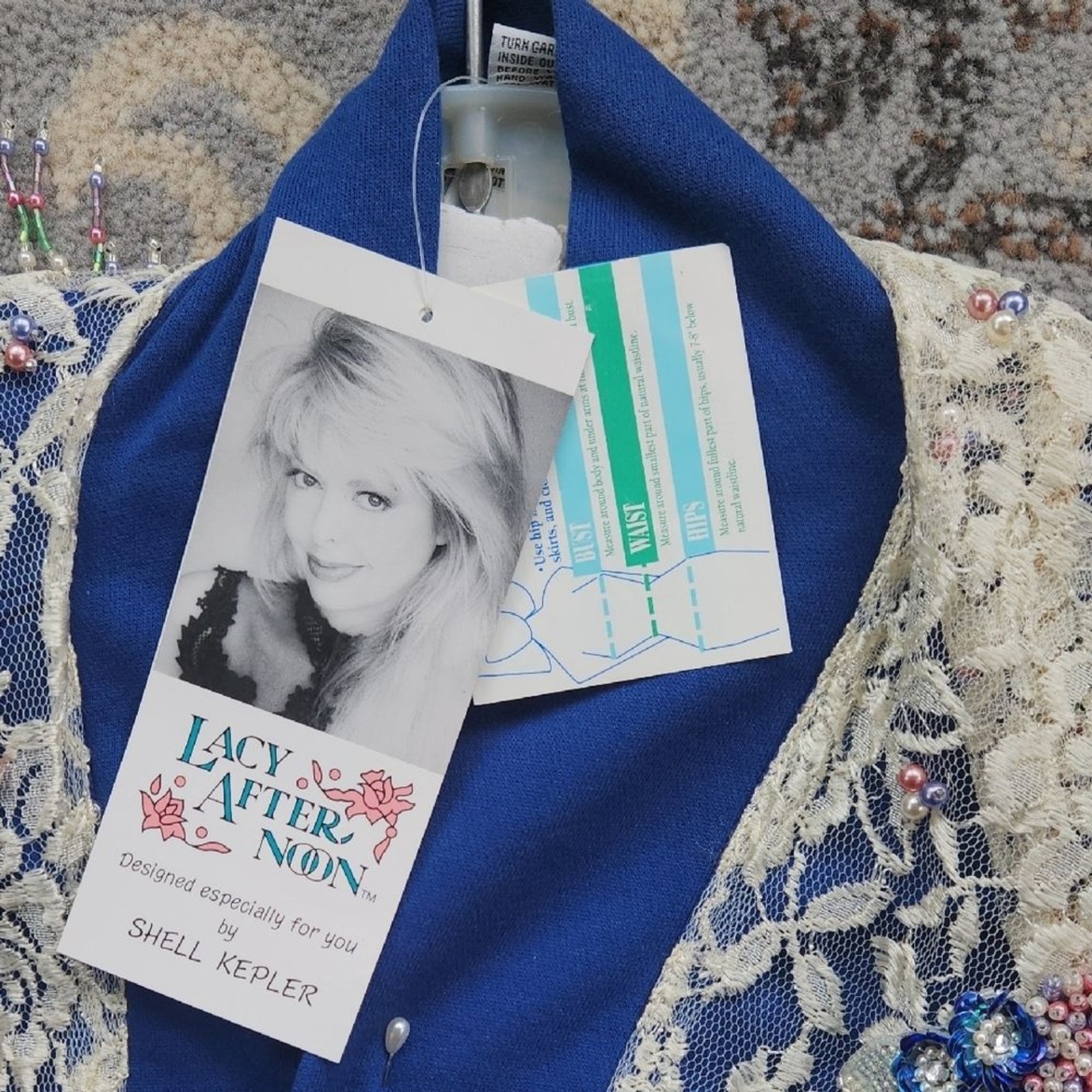 Vintage Lacy Afternoon by Shell Kepler Beaded Duster Cardigan Blue XL