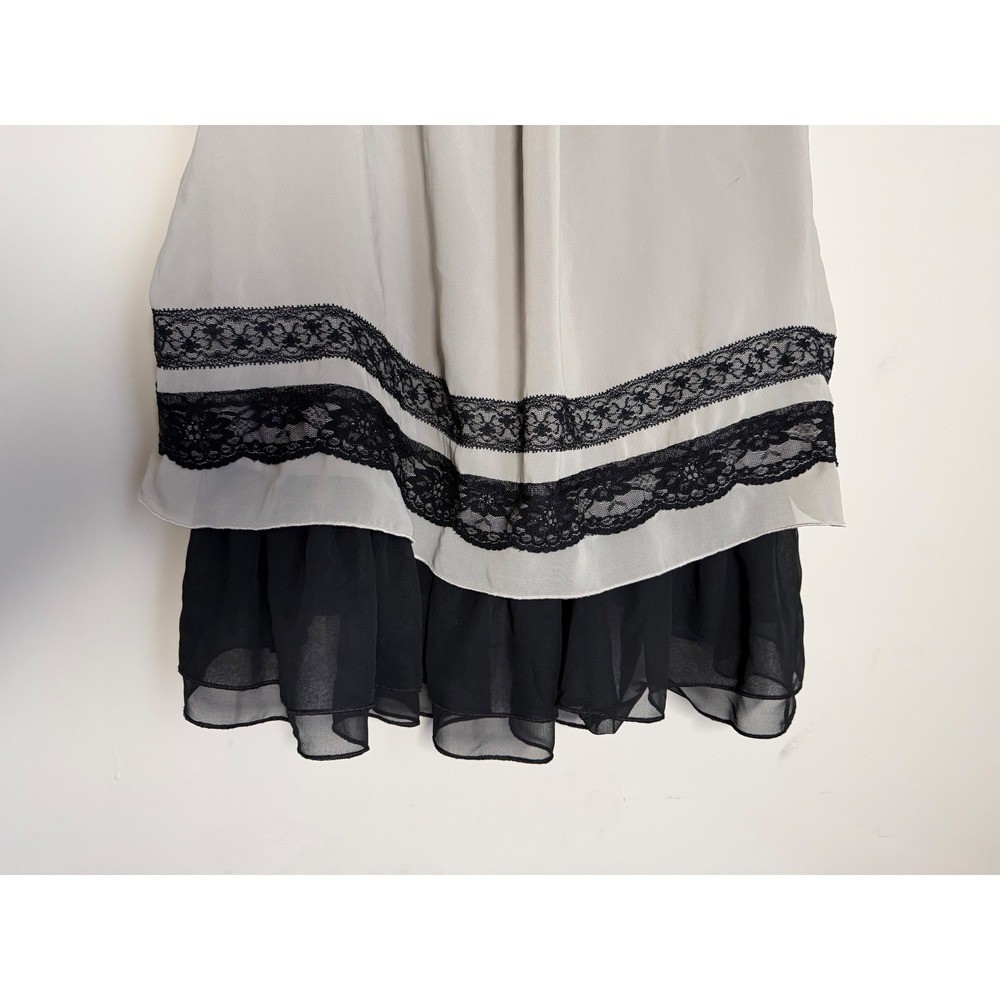 Vintage Victoria’s Secret Grey Black Lace Trim Ruffle Slip Dress Chemise L