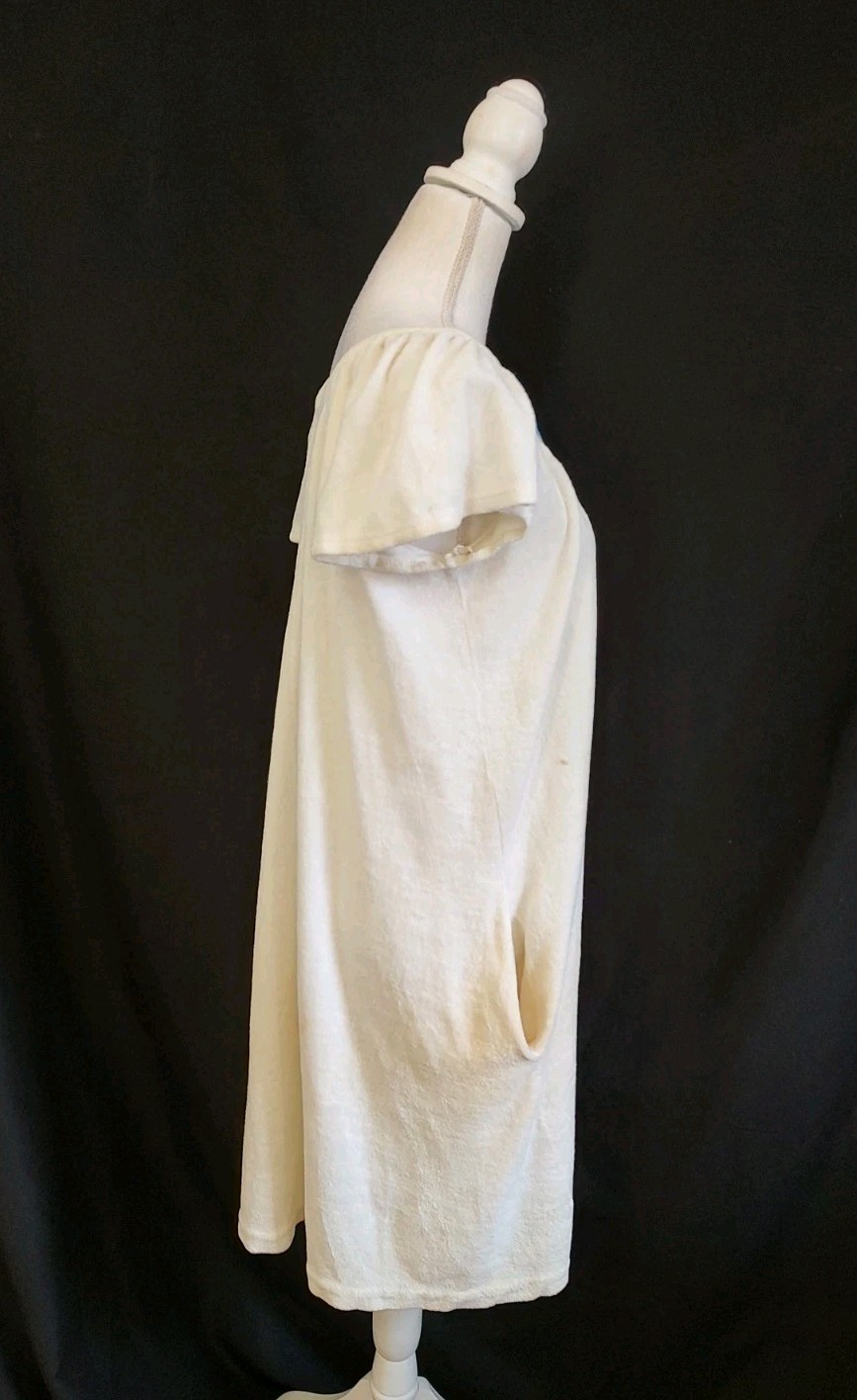 80’s Vintage House Dress Coverup Day Casual Style Terrycloth White Blue Pink S/M