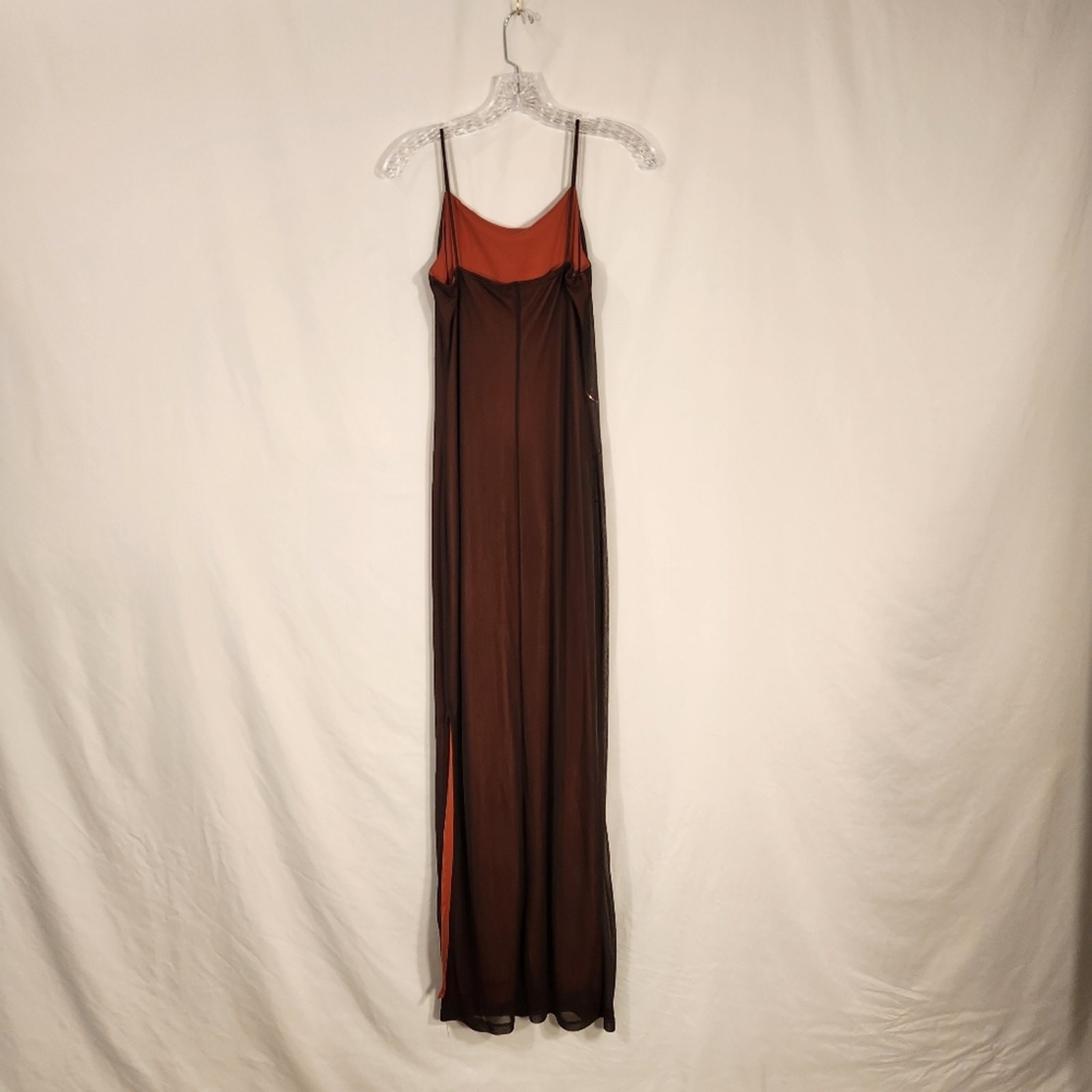 CHARLOTTE RUSSE Vtg Brown Orange Maxi Sheer Overlay Metallic Glitter Medium M