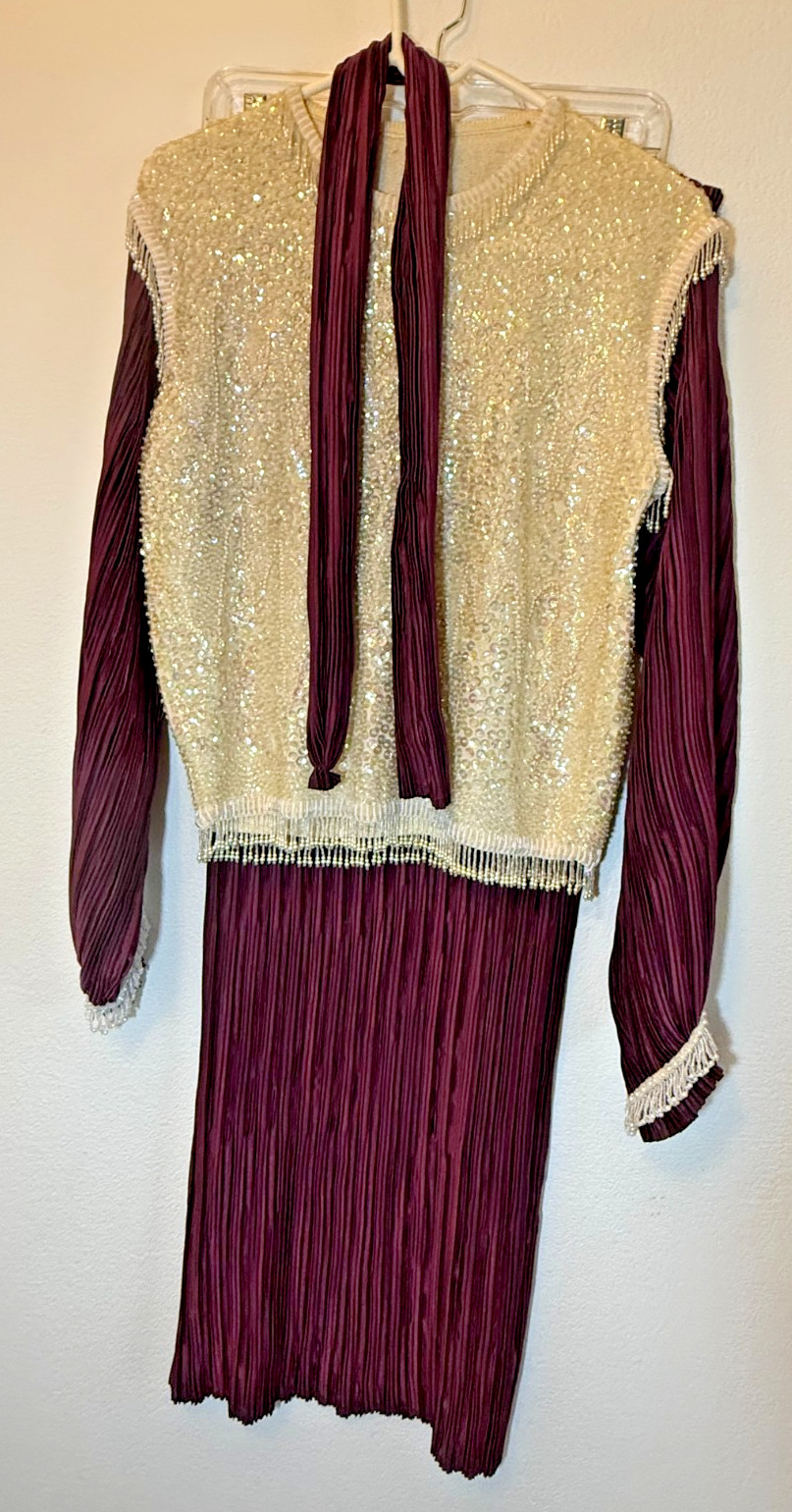 Bucaroni Vintage Beaded Sequin Antron SZ S top w/ Purple sleeves and Skirt 60’s