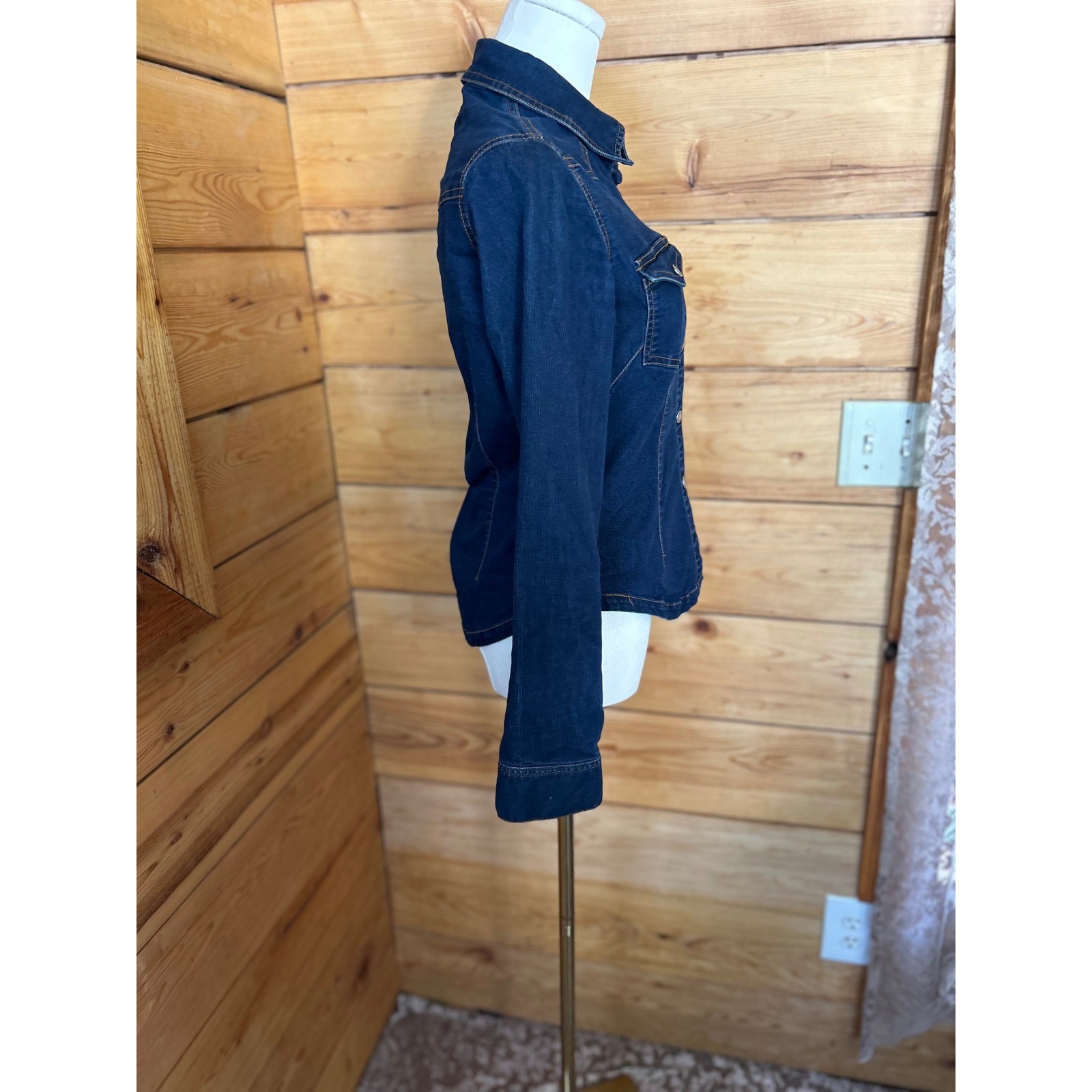 Vintage Denim Jacket Womens Small Dark Wash Trucker Hot Kiss Y2K Western Cowgirl