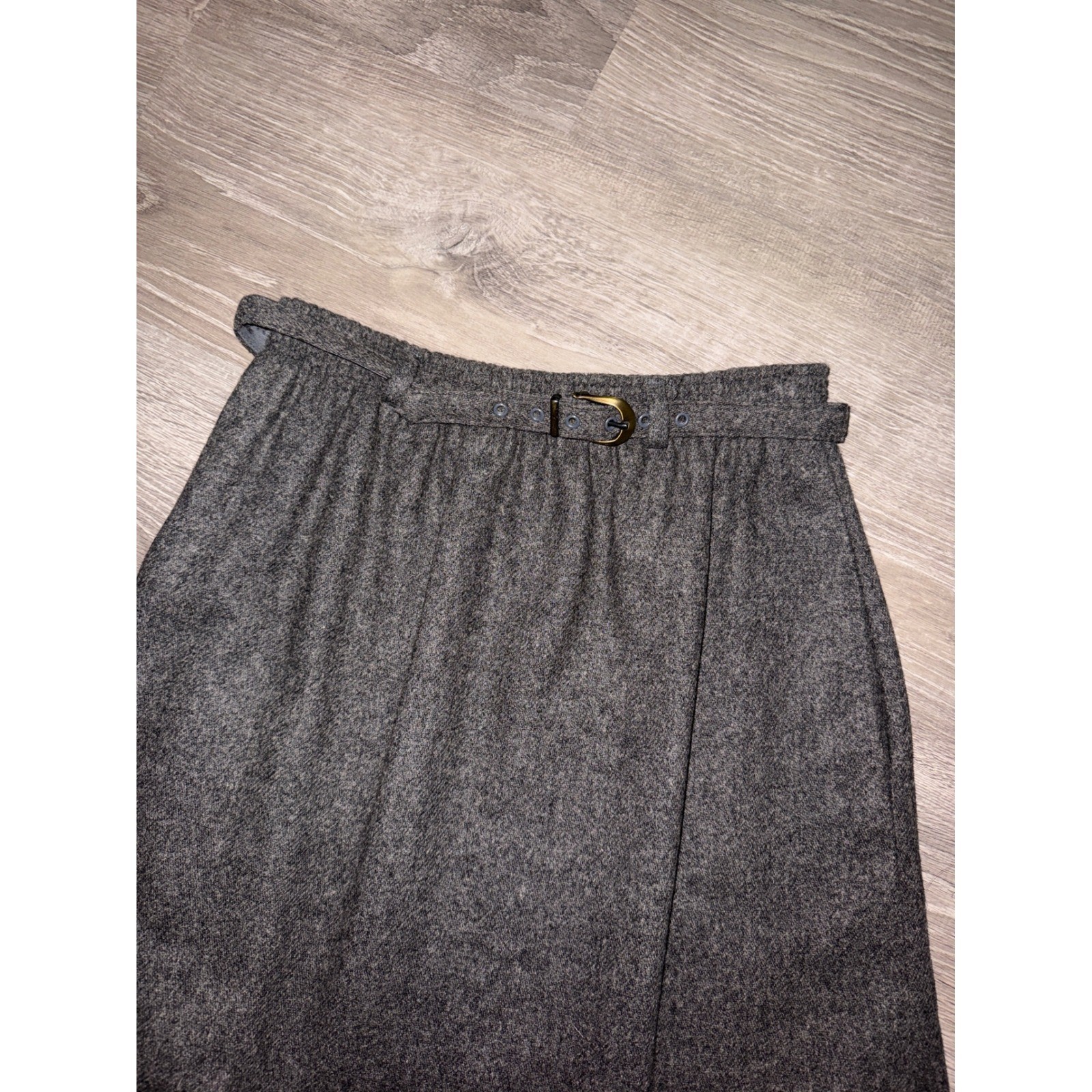 Barclay Square Vintage Secretary Grey Wool Blend Belted Midi Skirt Lined Size 10