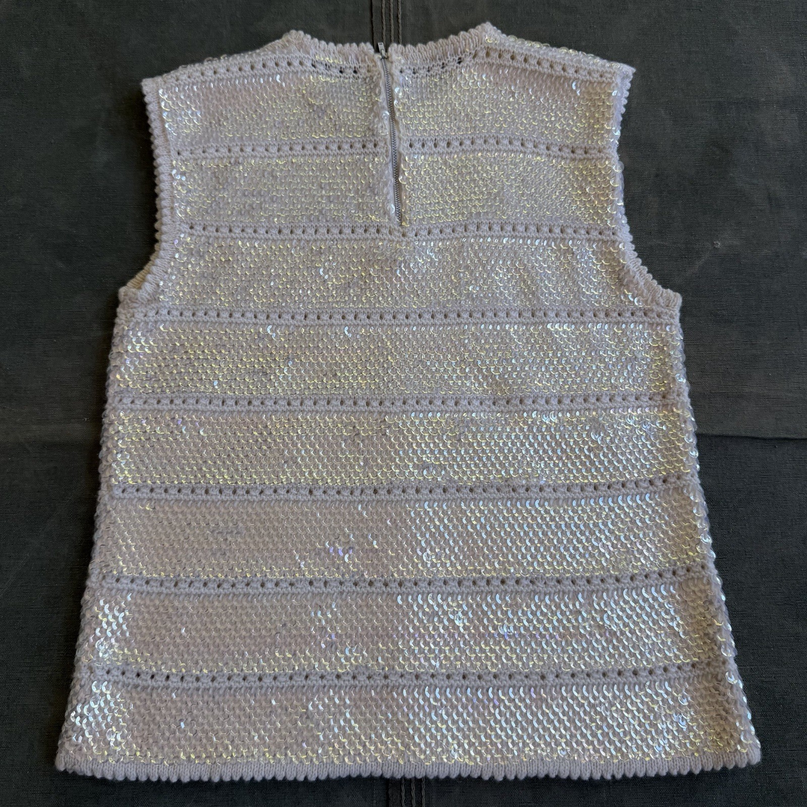 1960s Knitted Sequence Top Sleeveless Party Festival Glam Retro Vest Vtg 1970s
