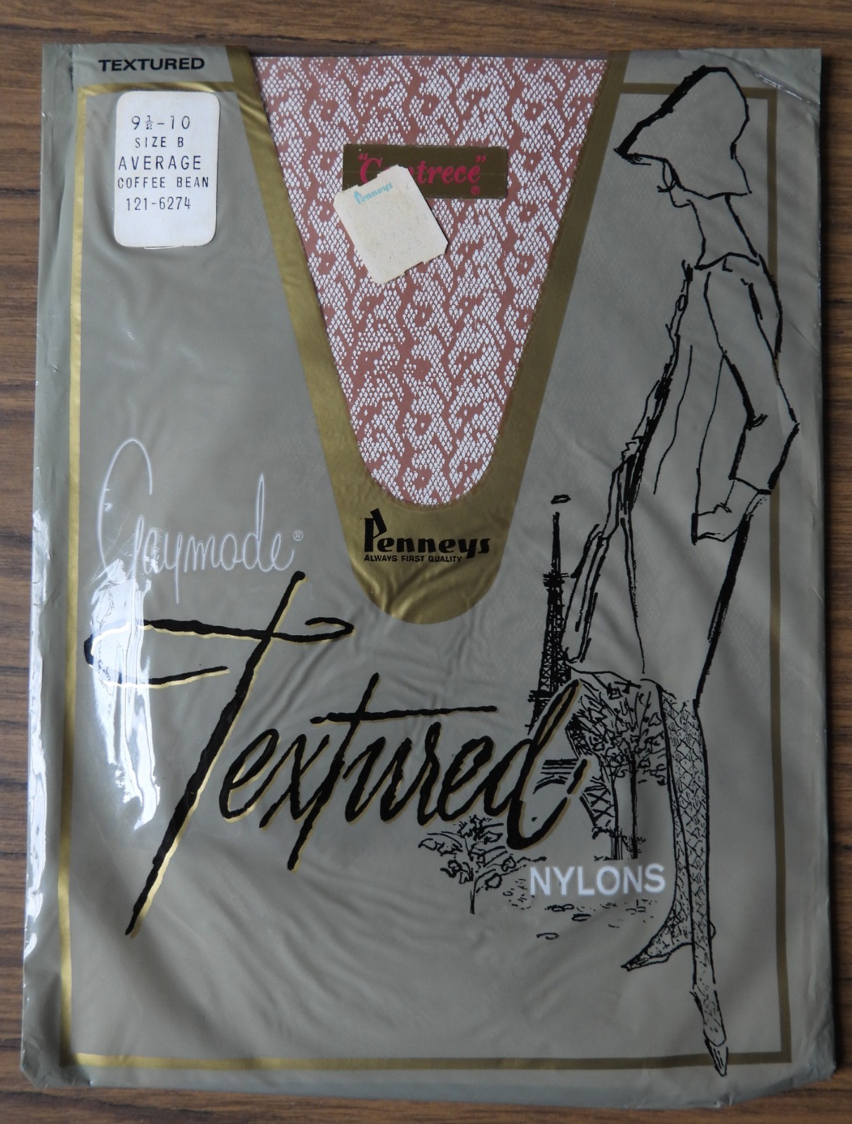 Pair NOS Vtg Penney’s Gaymode Textured Seamless STOCKINGS Coffee Bean Average B