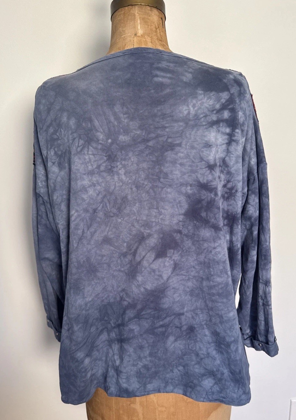 Vintage 90’s Tie Dye Fringe Studded Western T-Shirt Cotton Cowgirl Rodeo O/S