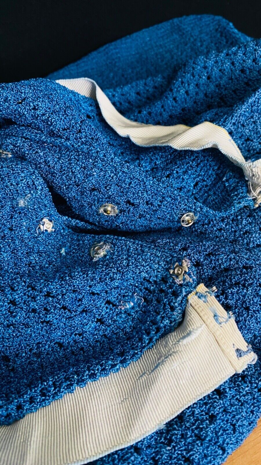 Vintage 1930s blue knit dress set, skirt long sleeve 1940s sweater outfit S M