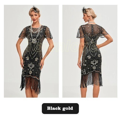 1920s Flapper Dress Women’s Slim Fit Sequin Tassel Vintage 20s Party Dress Skirt