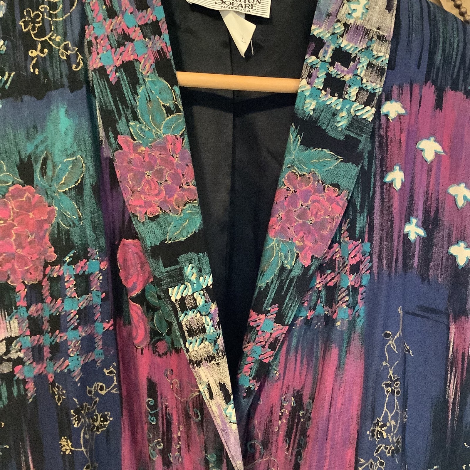 Kensington Square teal purple floral women blazer jacket size M new wave 80s