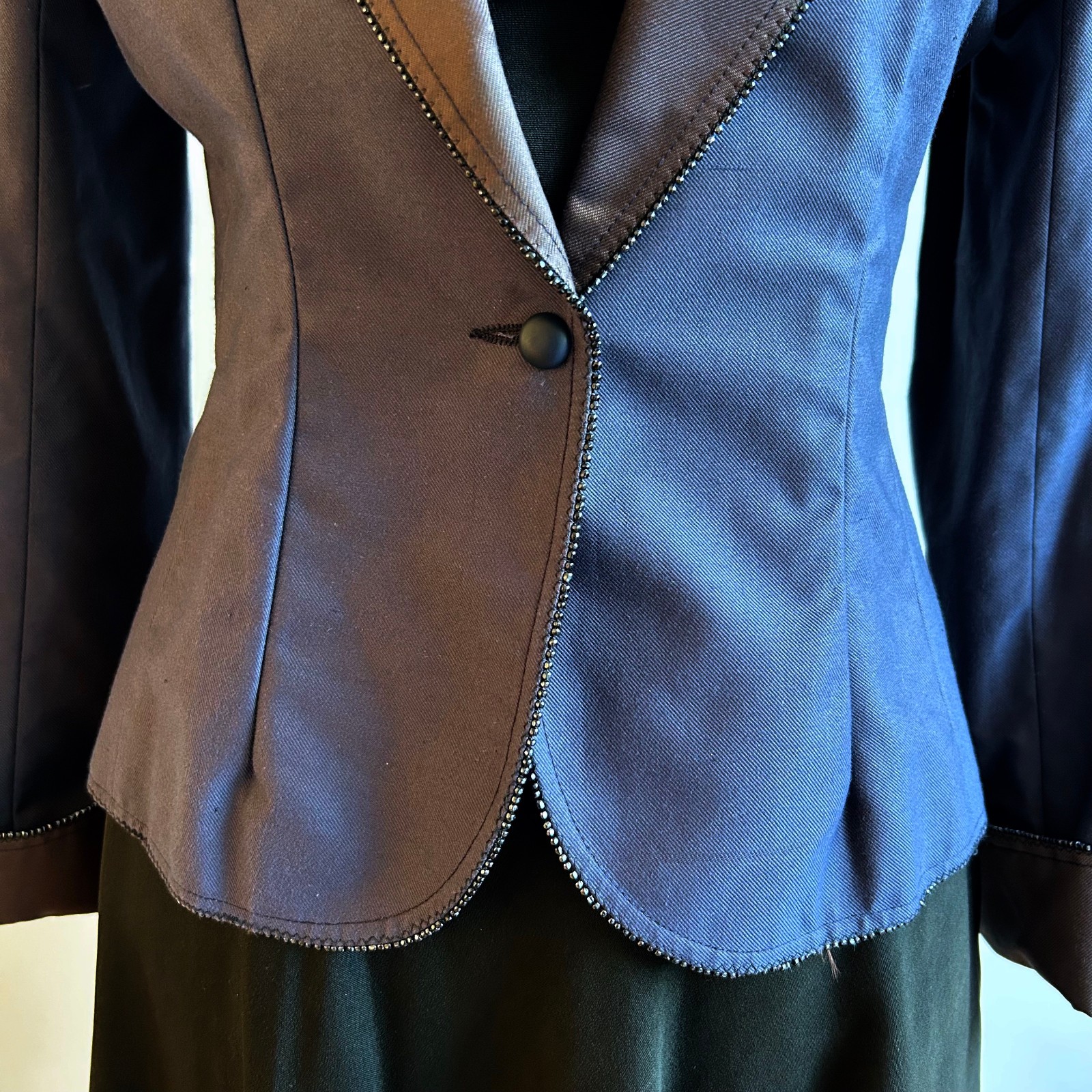 1950s Vintage Purple Twill Studded Trim Tailored Jacket Maisel Era sz S 6 8 50s
