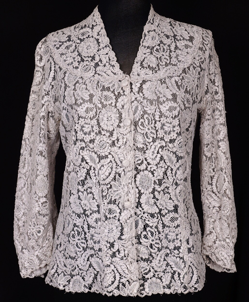 1950s Alencon Lace Blouse – Gray – M