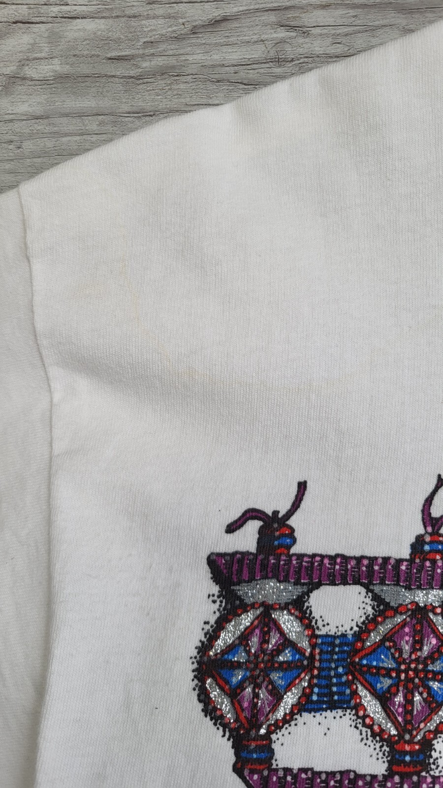 Vtg 80’s Native American Wolf Glitter Feather Alaska Fringe T Shirt – Sz M/L *B6