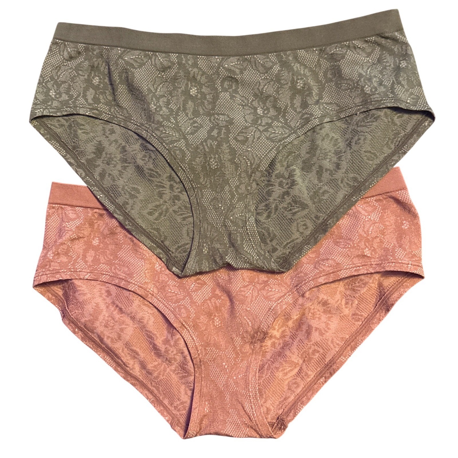 NEW Victoria’s Secret Hipster Panties 2 Pack Olive Green Dusty Rose Lace Size M