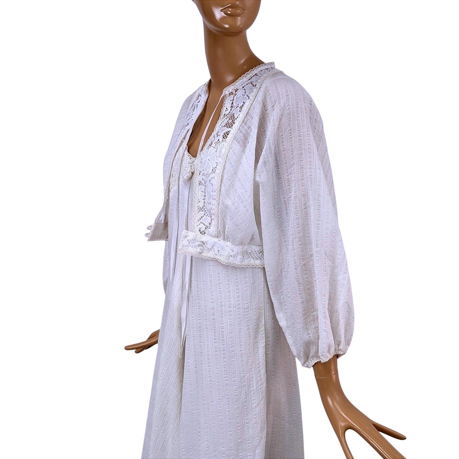 Vintage 70s Jody T of California White Lace Maxi Dress & Jacket Set Bridal Boho