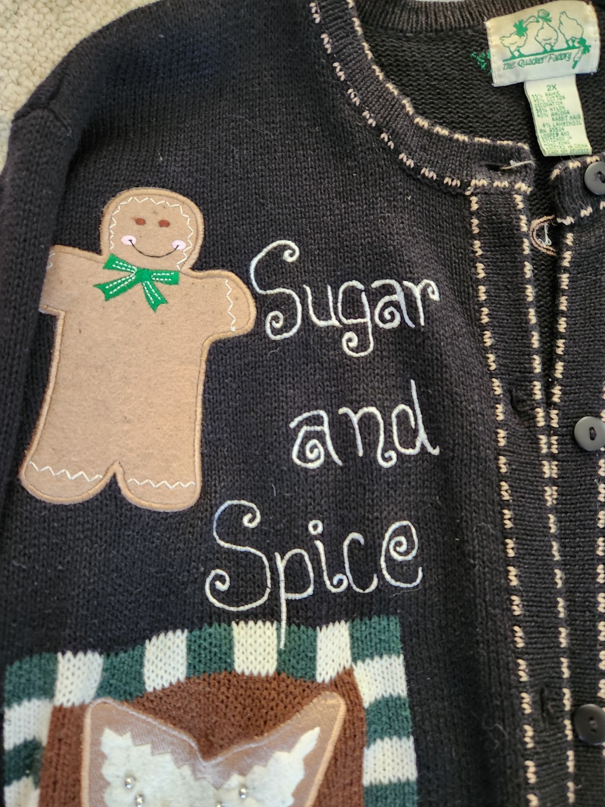 The Quacker Factory Christmas Cardigan Sweater Women’s XxL 2X Black Sugar Spice