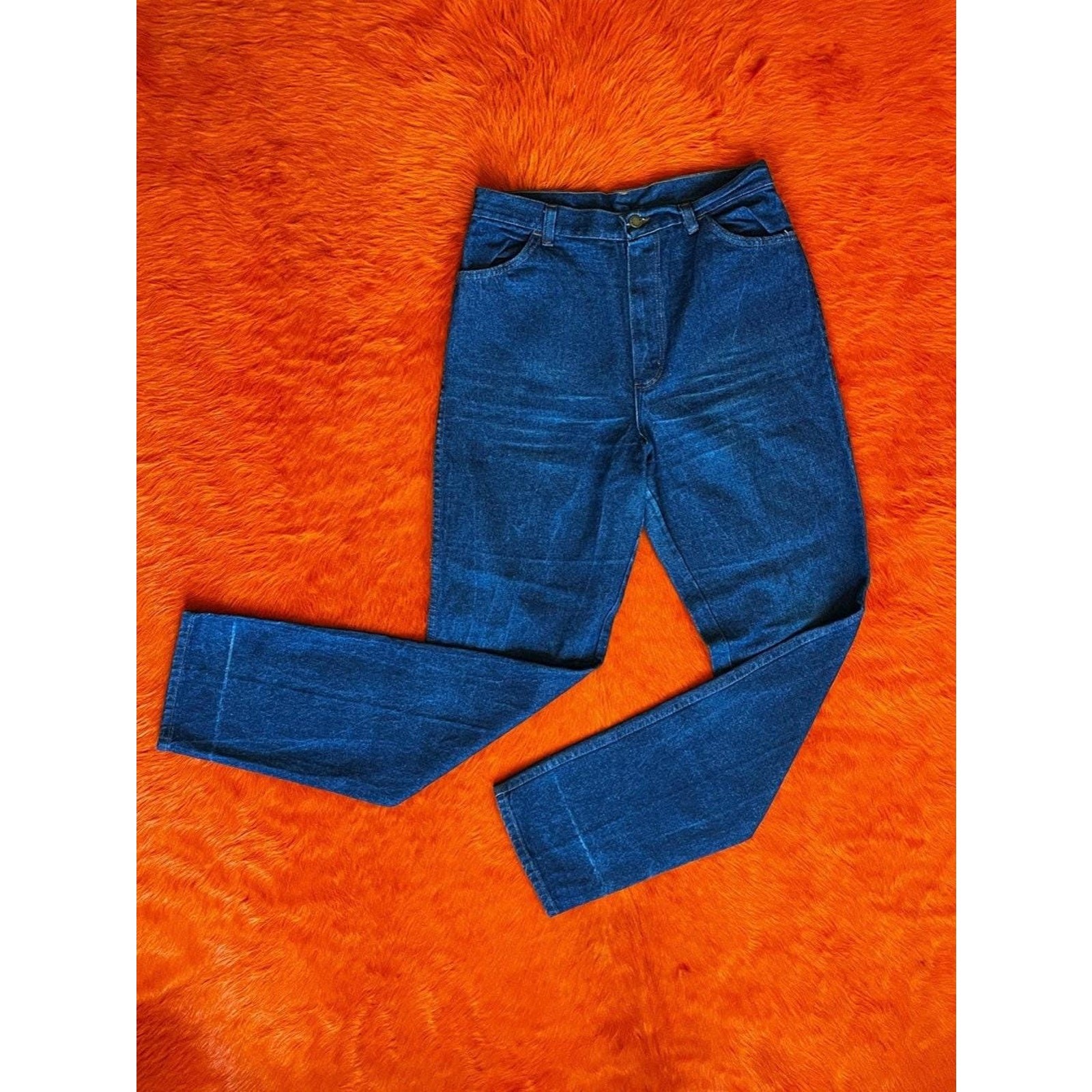 Vintage 70s Rustler Jeans | Dark Wash High Rise Straight Leg Cowboy Fit | W30